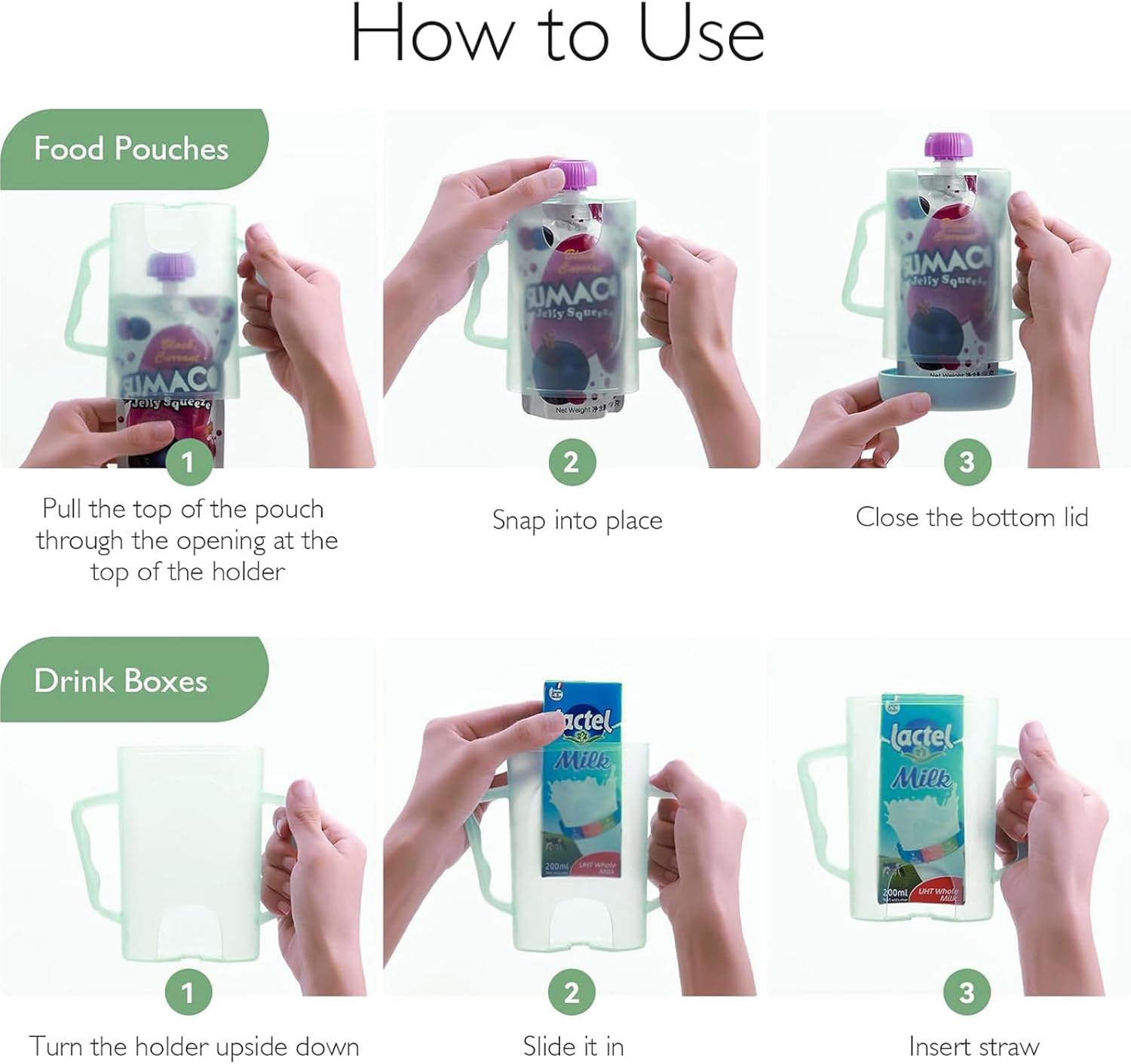 Squeeze Pouch Holder for Food Pouches and Juice Boxes, Mess-Free Self-Feeding, Easy-Grip Handle for Little Hands, Ideal for Fostering Toddler Independence - Blue image number 5