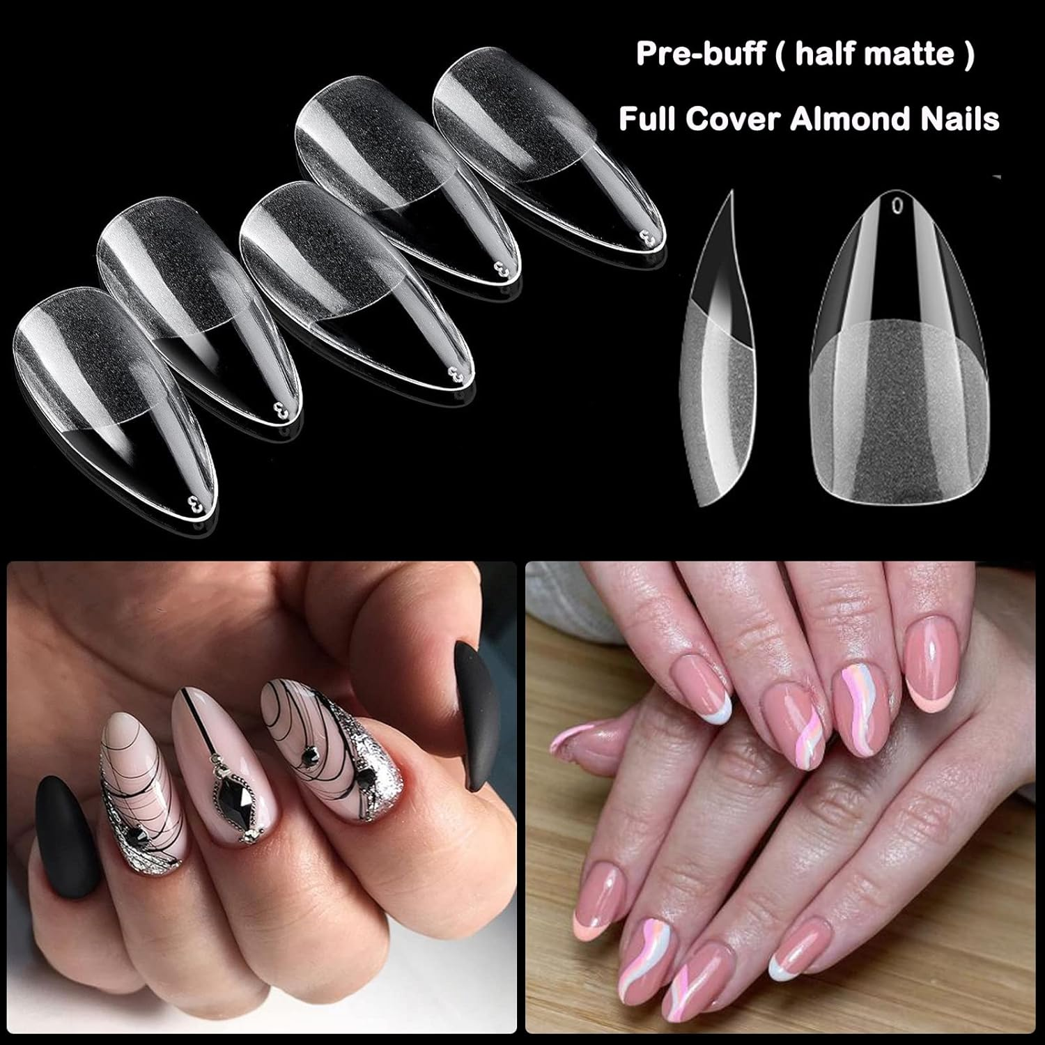 Loveourhome 600Pc Almond Gel Nail Tips Short Fake Nails Full Cover Short Stiletto Almond False Nail Clear Artificial Nail Fingernail Soft Gel Nail Tips for Acrylic Nail Extesion Press Nail Making image number 6
