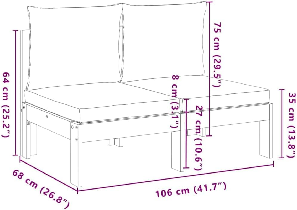 Vidaxl Garden Sofa - Outdoor 2-Seater Solid Wood Acacia with Cushions - Modular Patio/Lounge Deck Seating, Cream/Brown - Canap&eacute; 2 Places Avec Accoudoirs, Cream image number 2
