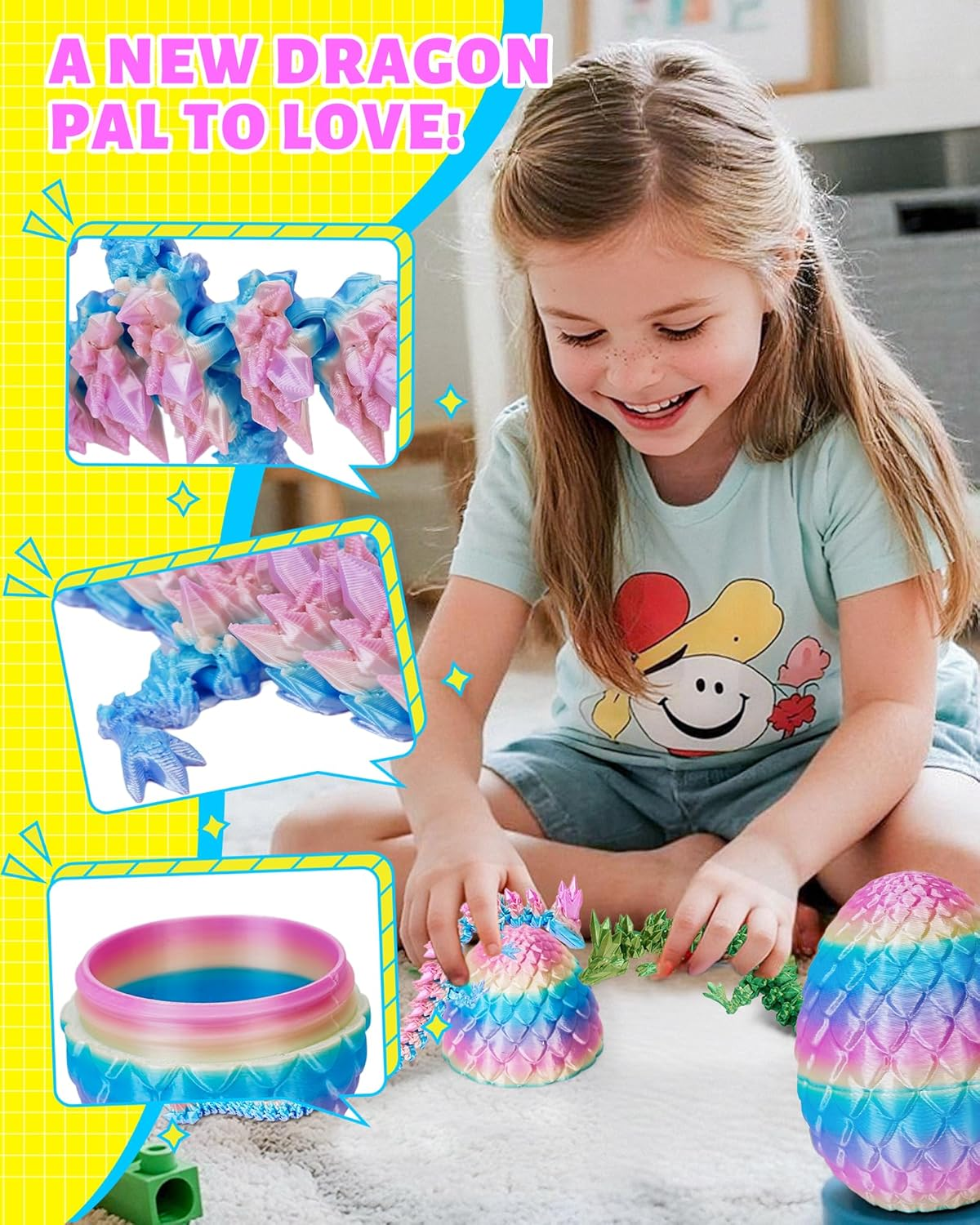 3D Printed Dragon Egg,Dragon Eggs with Dragon Inside,Crystal Dragon Fidget Toys,Full Articulated Dragon Dragon in Egg,Adults Fidget Toys for Autism ADHD (Random Rainbow Dragon Egg) image number 1