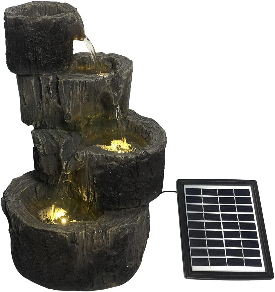 Solar Fountain Solar Panel Water Features 4 Tiers Garden Outdoor Indoor Bird Bath with LED Light