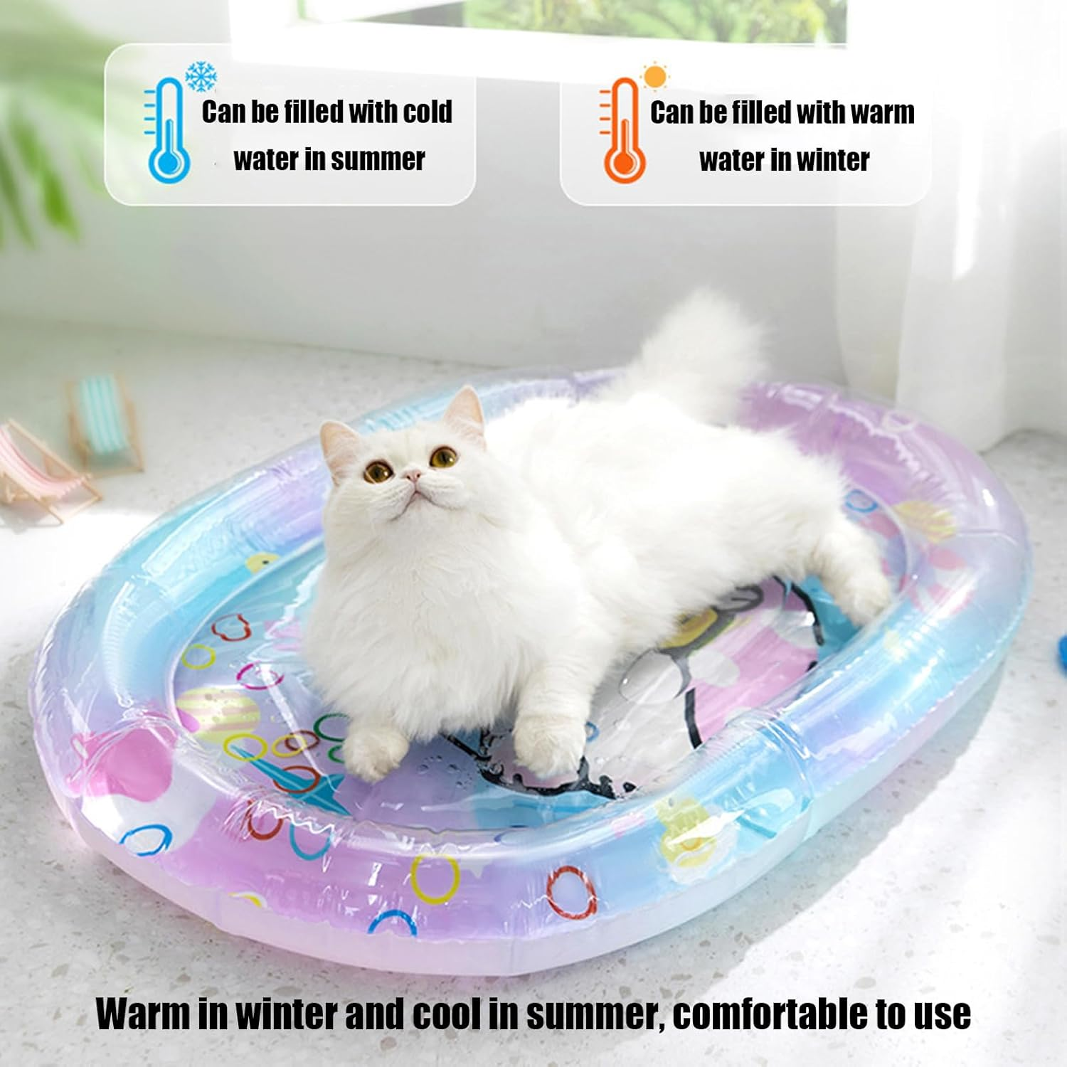 Moreeulsi Cat Water Play Mat,Cooling Pad for Cats with Air Pump | Anti-Scratch Water Sensory Pad for Relaxation Entertainment Outdoor Cooling Floor Home image number 6