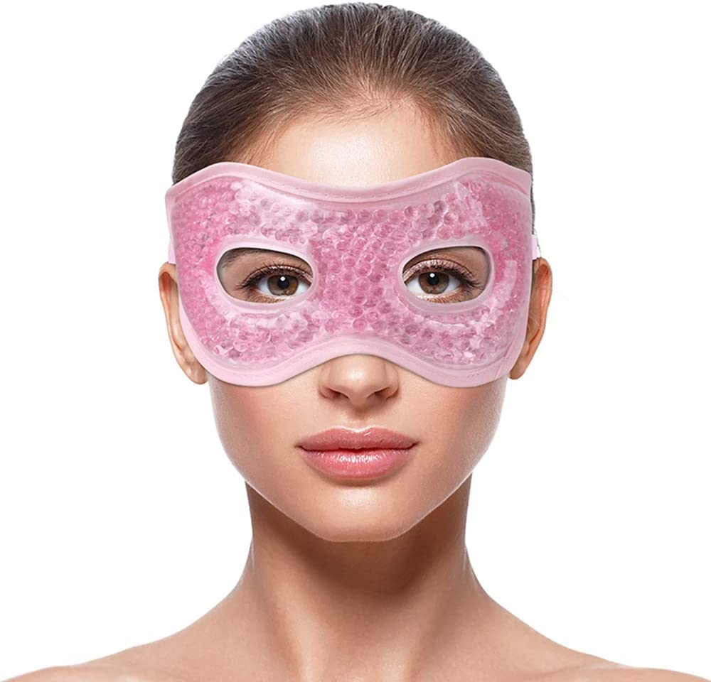 NEWGO Gel Eye Mask Reusable Cooling Eye Mask with Eye Holes, Cold Pack Hot Cold Eye Compress for Puffy Eyes Migraine Headache, Stress Relief, Dry Eyes Dark Circles (Pink)