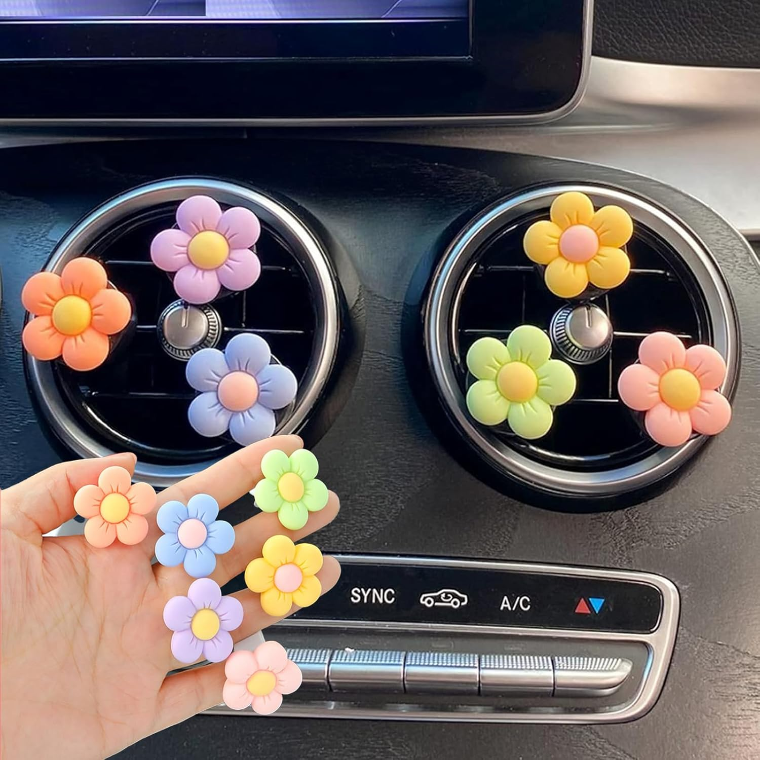 6 Pack Daisy Flower Car Air Vent Clips - Cute & Vibrant Vent Decor Accessories, Universal Fit for Most Vehicles, Easy Clip-On Design image number 5