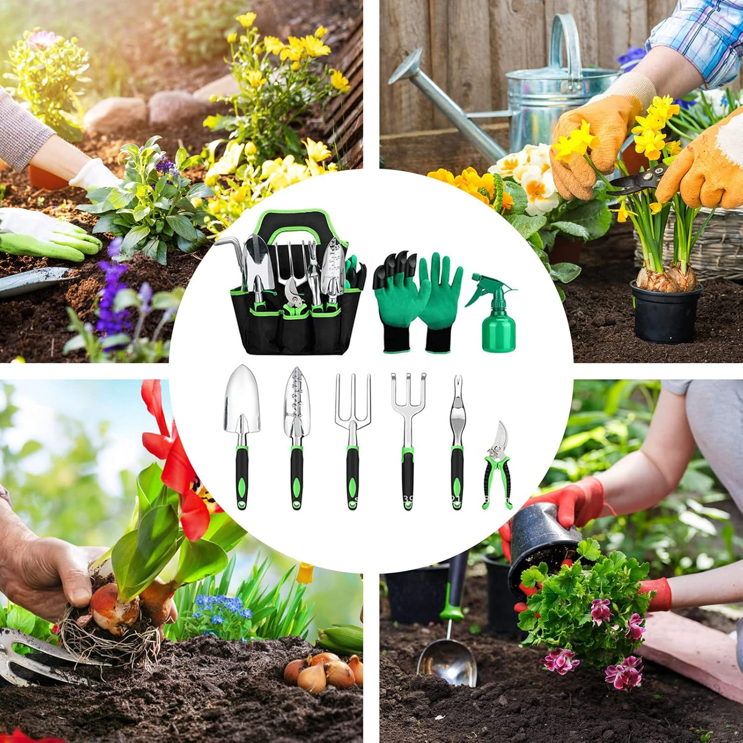 Garden Tool Set, 9-Piece Rust-Resistant Garden Tools Set with Storage Bag, Garden Set, Hand Tool Gift Kit, High Performance Garden Tools, Ideal Garden Gifts for Women/Men image number 4