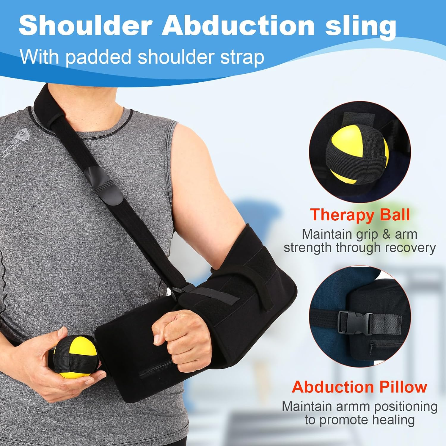 Shoulder Abduction Sling with Removable Pillow, Sholder Immobilizer for Rotator Cuff, Sublexion, Surgery, Dislocated, Broken Arm, Arm Sling for Women & Men, Fits Left & Right image number 4