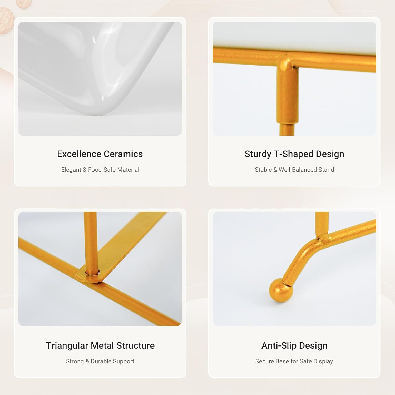 Top G 3 Tier Serving Tray with Stand,Cake Stands Porcelain Tiered Serving Platters Dishes with Collapsible Sturdier Rack, Dessert Display Stand for Party Entertaining, Food Presentation, Gold,14Inch image number 5