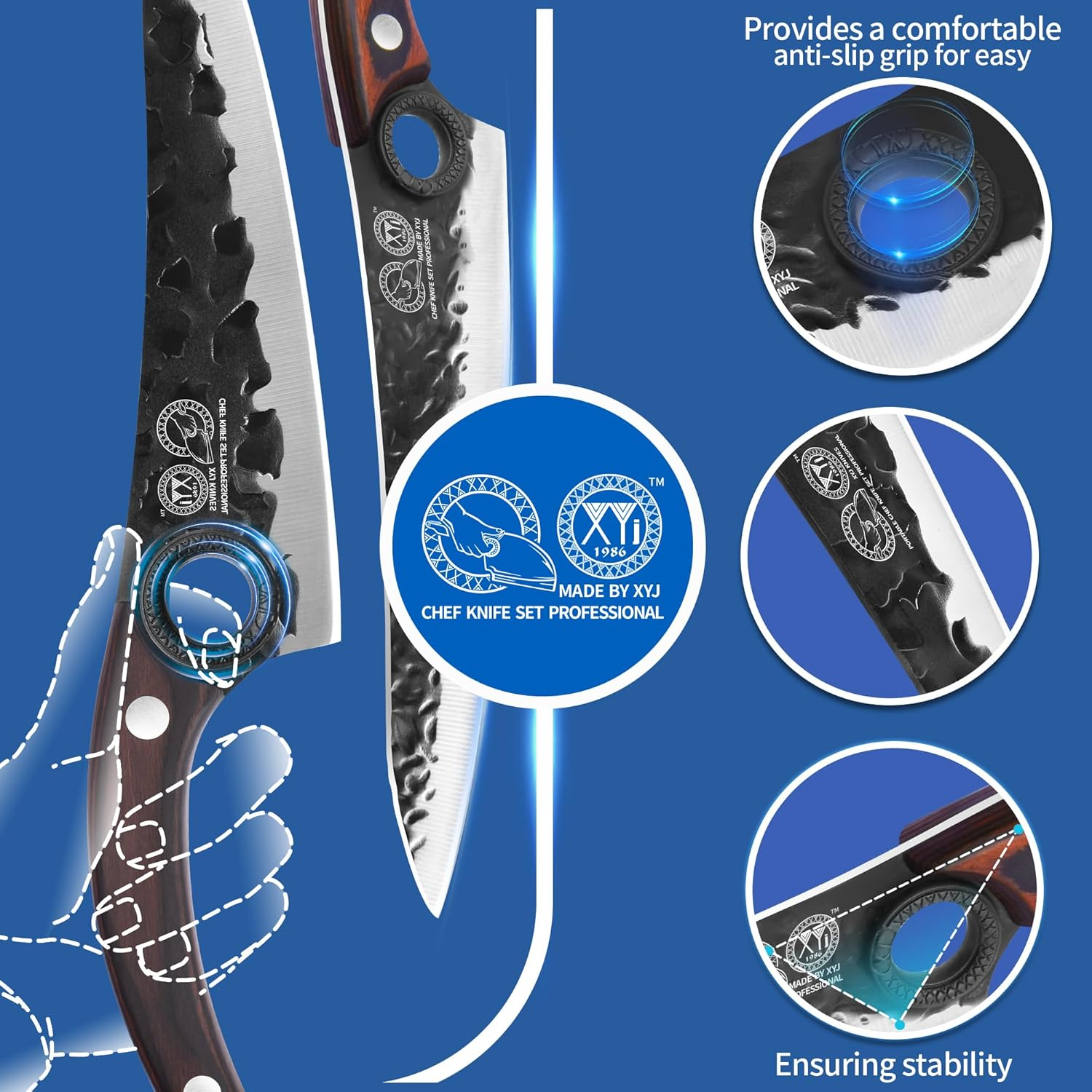 XYJ 10-Pcs Kitchen Knife Set,Forged Chef Knives,Vegetable Meat Cleaver,Carving,Nakiri,Full Tang,Cutlery Knife with Carry Bag,&Poultry Scissor (Coffee) image number 3