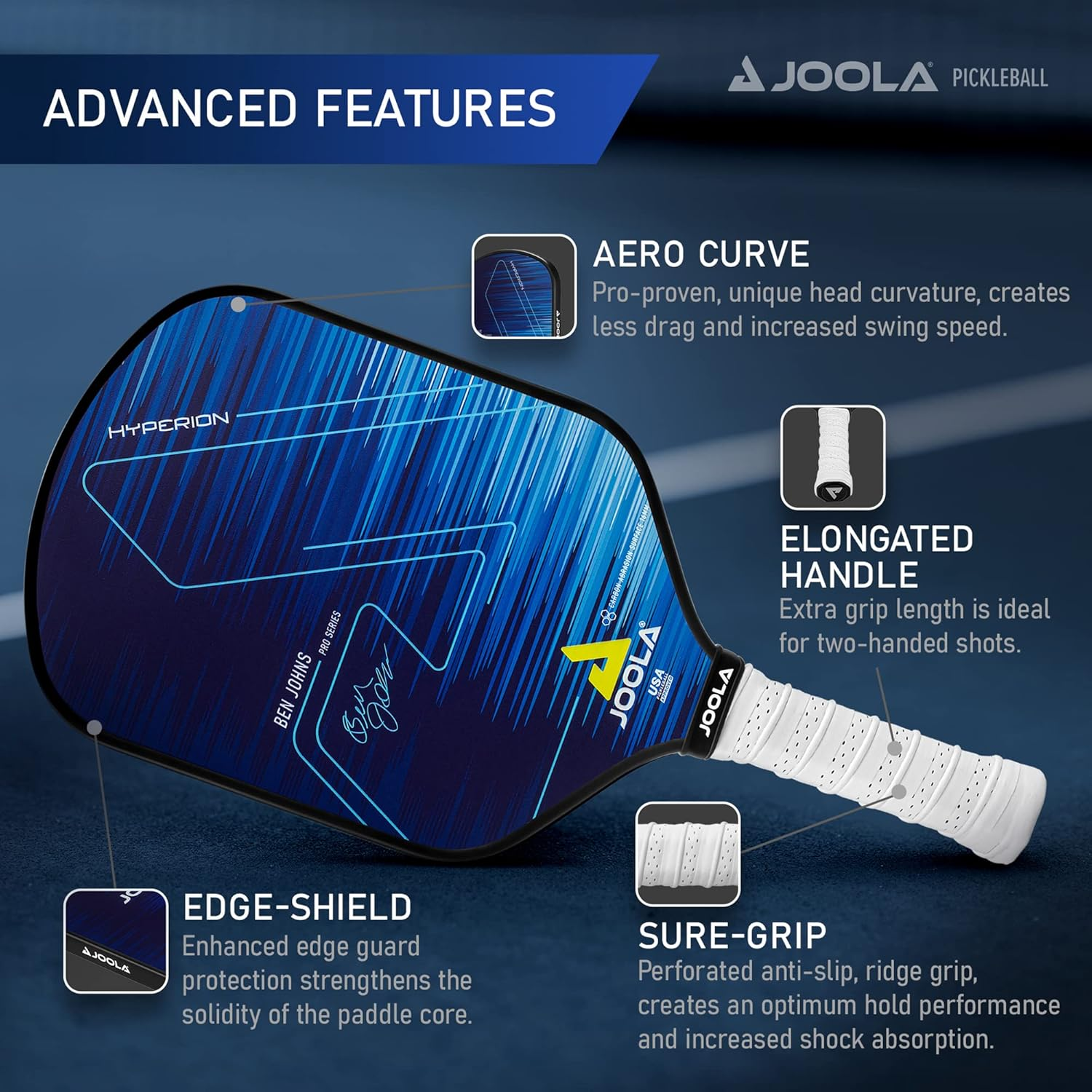 JOOLA Ben Johns Hyperion CFS Pickleball Paddle - Official Ben Johns Paddle - USAPA Approved Racket for Tournament Play - Edge to Edge Sweet Spot, Durable Max Spin Surface & Elongated Handle image number 1