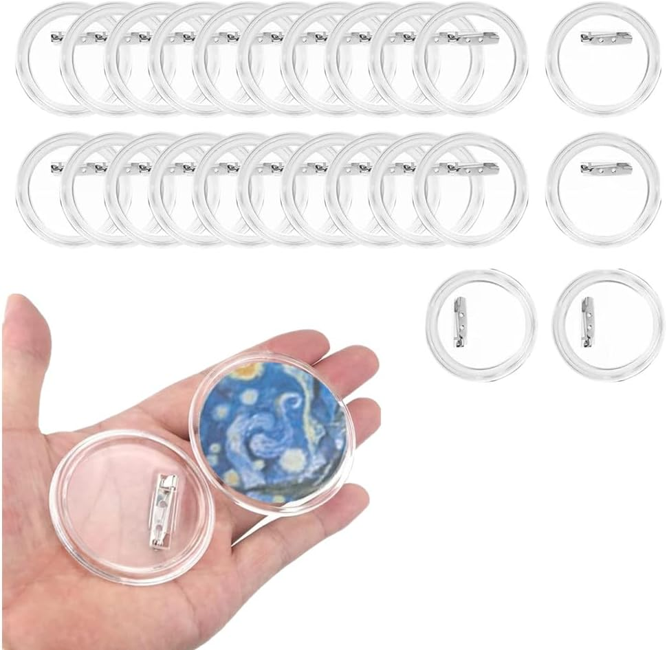 JRGTDS Acrylic Button Pin Badges, 24 Pcs 2.3 Inch Clear round Pin Blank Buttons Badges, DIY Crafts Supplies, Office, School Activities image number 4