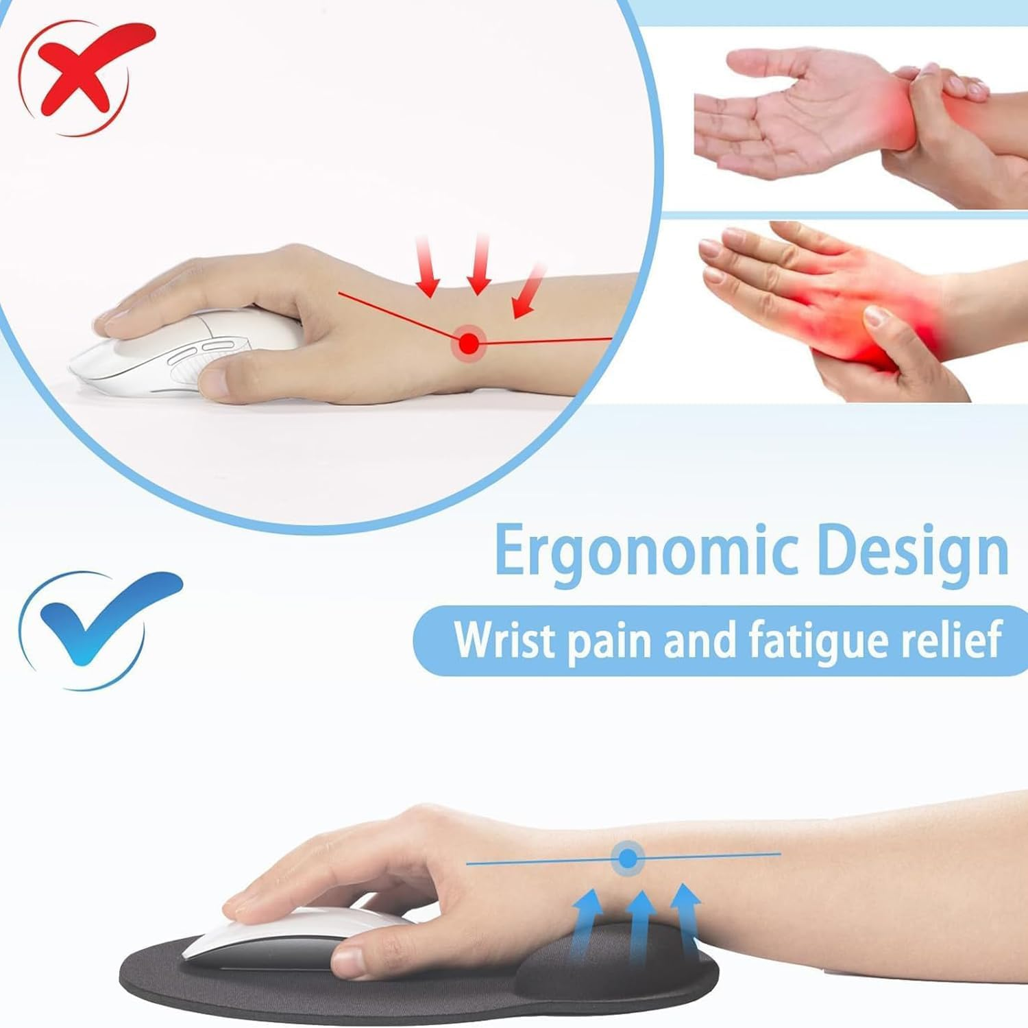 Mouse Pad with Wrist Rest, Ergonomic Non-Slip Base Large Computer Mousepad with Wrist Support for Pain Relief, Laptop, Office & Home image number 3