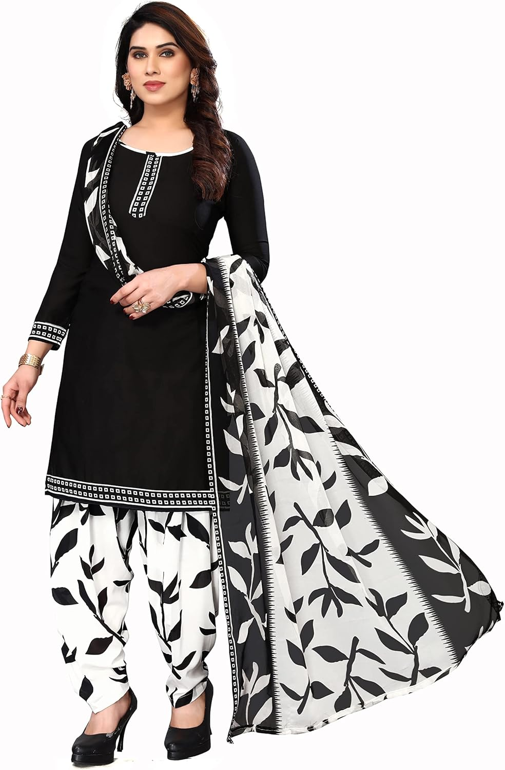 Yashika Women'S Crepe Printed Unstitched Salwar Suit Dress Material with Dupatta(New-Ekani BLACK), Black05, One Size image number 1