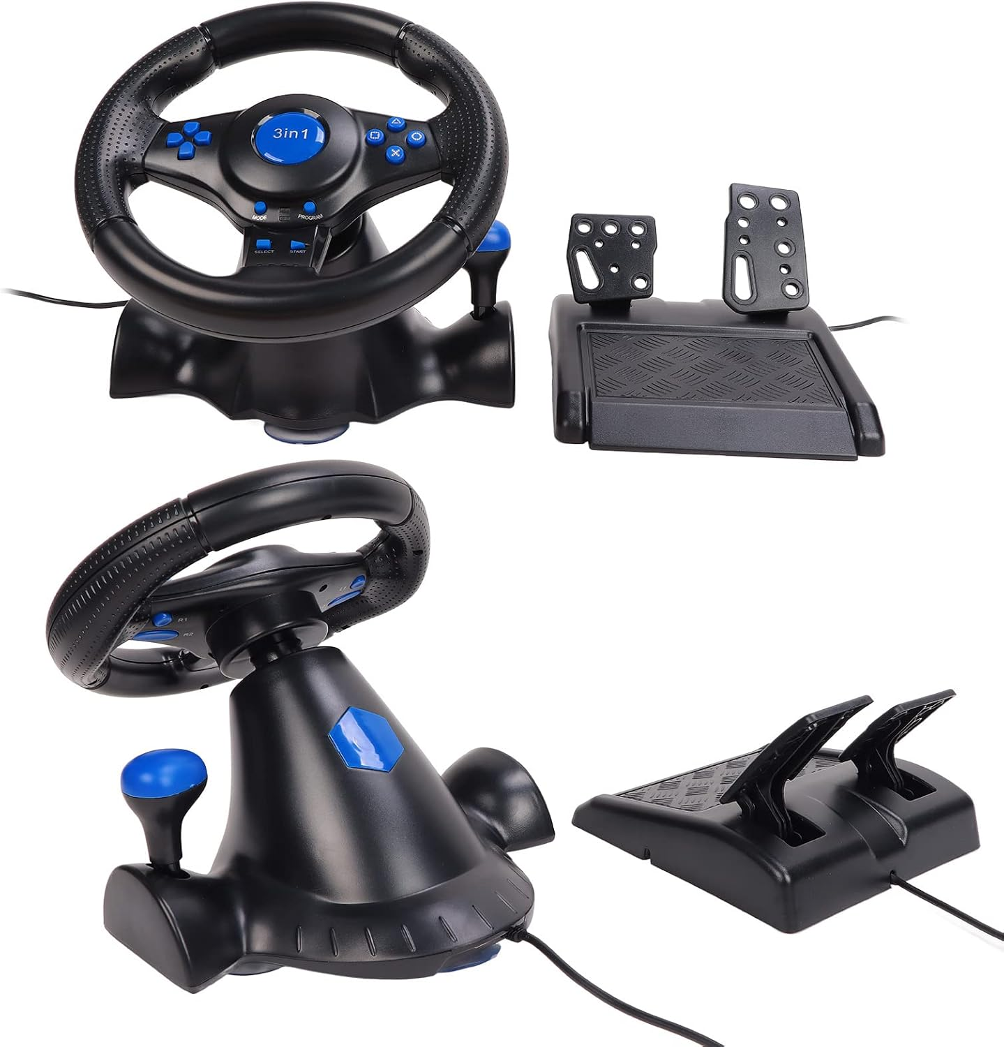 Racing Steering Wheel, 2Axis Computer Game Steering Wheel USB Vibration Power Supply for PS3 image number 6