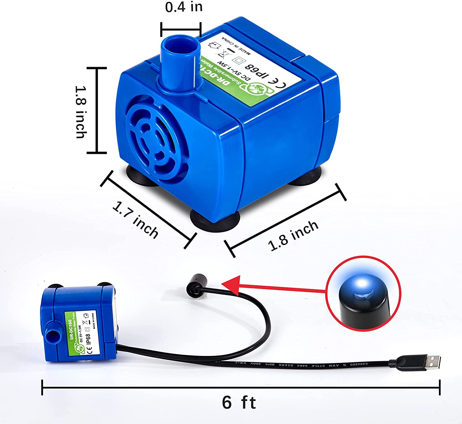 Cat Water Fountain Pump, Pet Water Fountain Pump Replacement Pump DR-DC160 Motor for for Round, Cubic, Flower Cap Cat Fountain image number 1