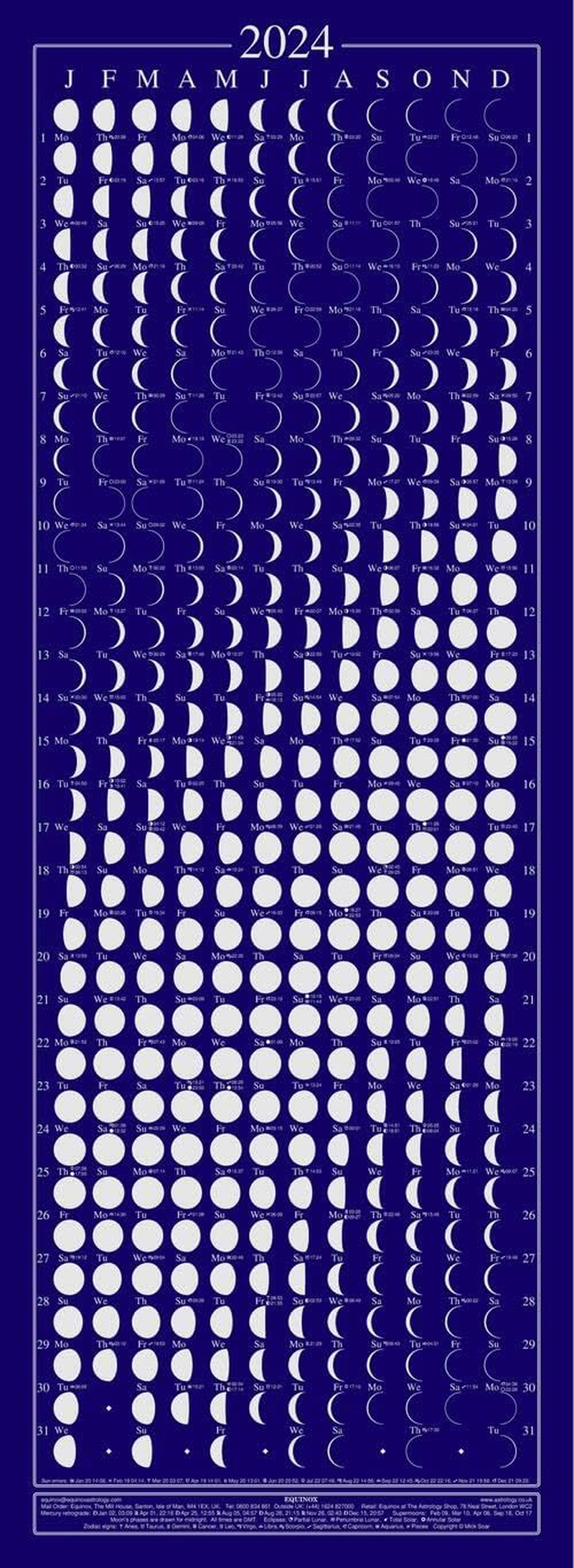 Equinox 2024 Moon Phase Calendar - Beautifully Silk Screened, Packed with Lunar & Solar Data & Mercury Retrogrades &hellip; &hellip;