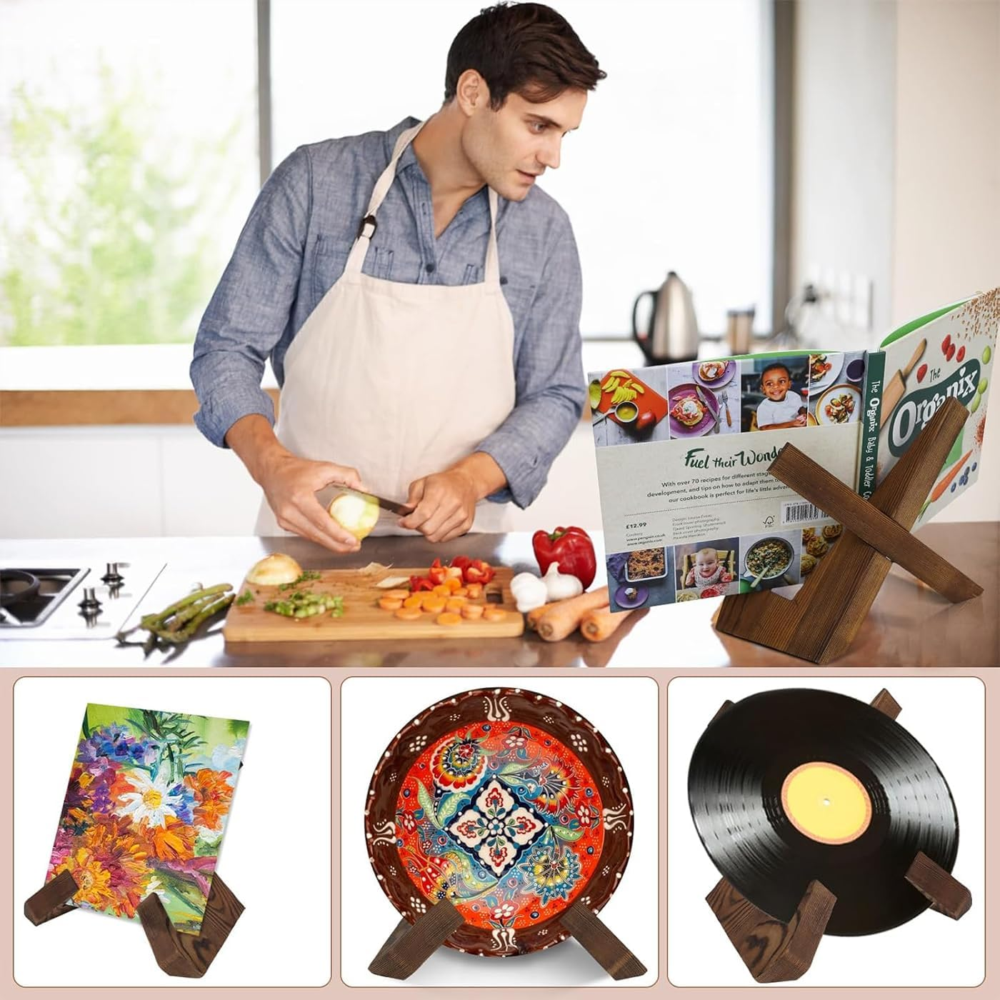 Cookbook Stand Book Stand for Reading Cookbook Holder for Kitchen Recipe Book Holder for Counter Display Stand for Tabletop Multifunctional Display Stand for Tablets, Recipe Books, Photos image number 4