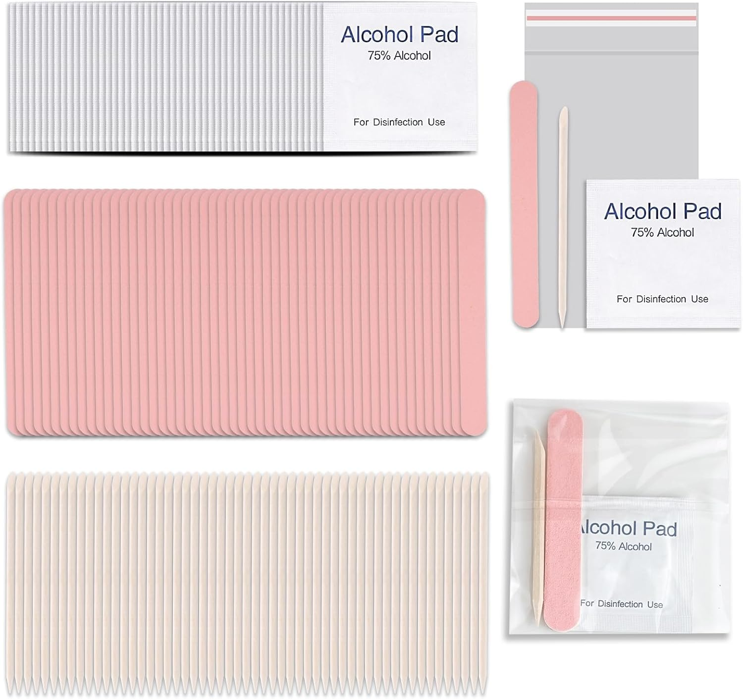 50 Set Disposable Press on Nail Tool Kit, Including 50Pcs Nail File, 50Pcs Prep Pad, 50Pcs Wood Stick, 50Pcs OPP Bag, Manicure Nail Prep Kit for Salon Home (50Pcs-A-Pink) image number 2