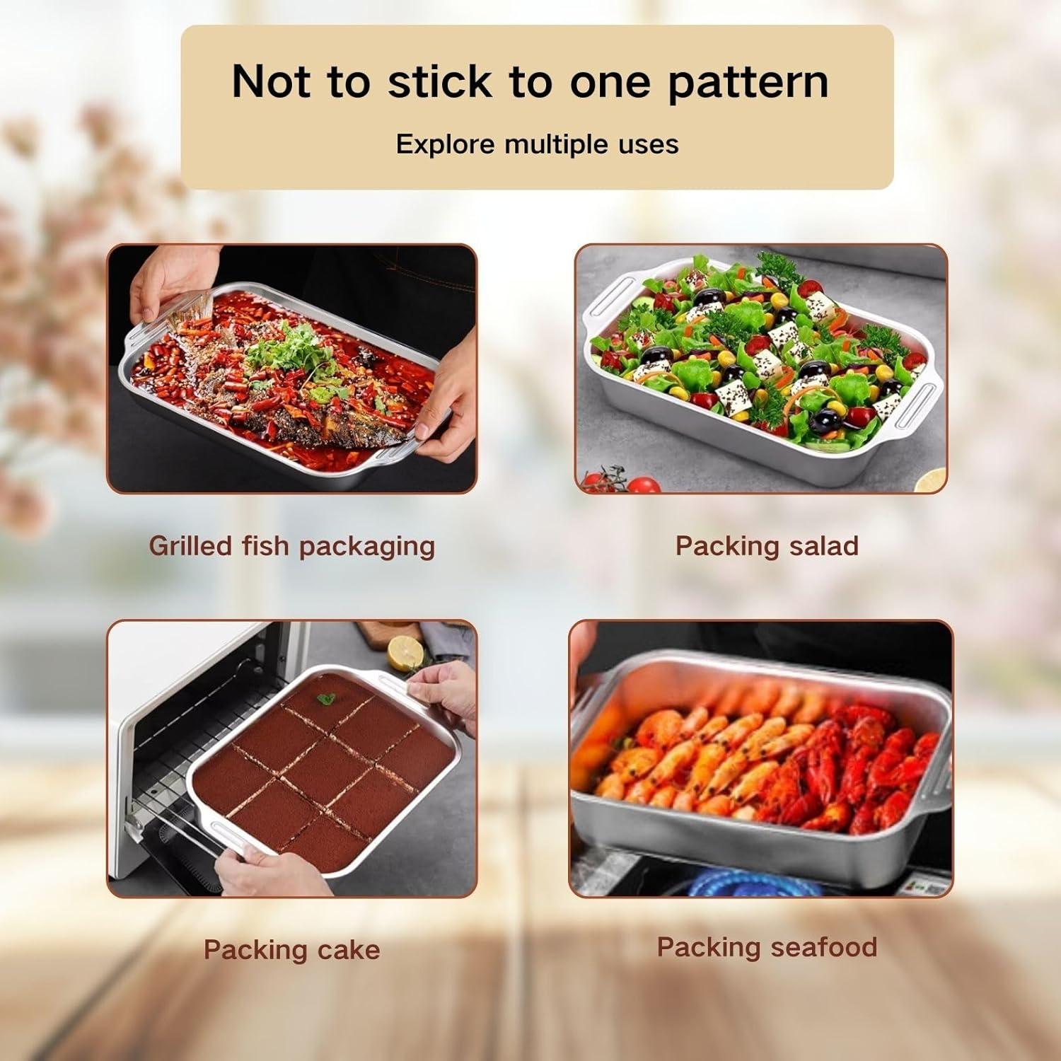 Poemtian Stainless Steel Fish Plate, Kitchen Serving Grill Tray, Stainless Steel Rectangle Tray image number 4