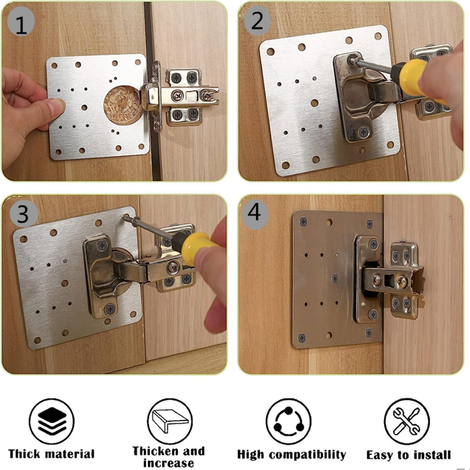 10 PCS Cabinet Hinges Repair Plates, Stainless Steel Kitchen Cabinet Door Hinge T Fixing Screws Kit Cupboard Door with Holes for Furniture Cabinet Drawer Cabinet