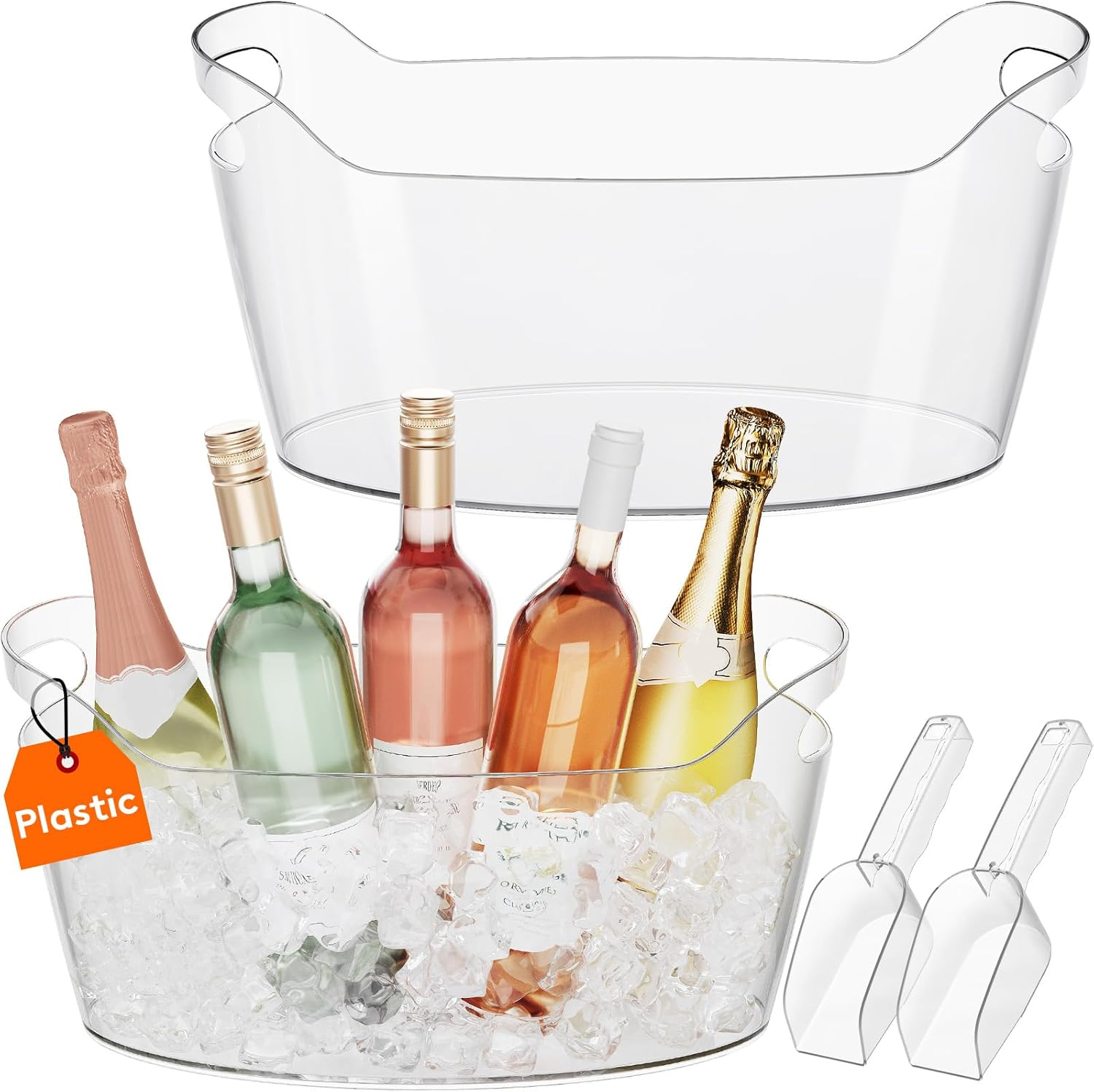 Lifewit 2 PCS Large Ice Bucket (7L) for Parties, Portable Champagne Bucket for Cocktail Bar, Clear Plastic Drink Cooler for Beverage/Wine/Beer/Juice, Mimosa Bar Supplies Chiller Tub with Scoop image number 2