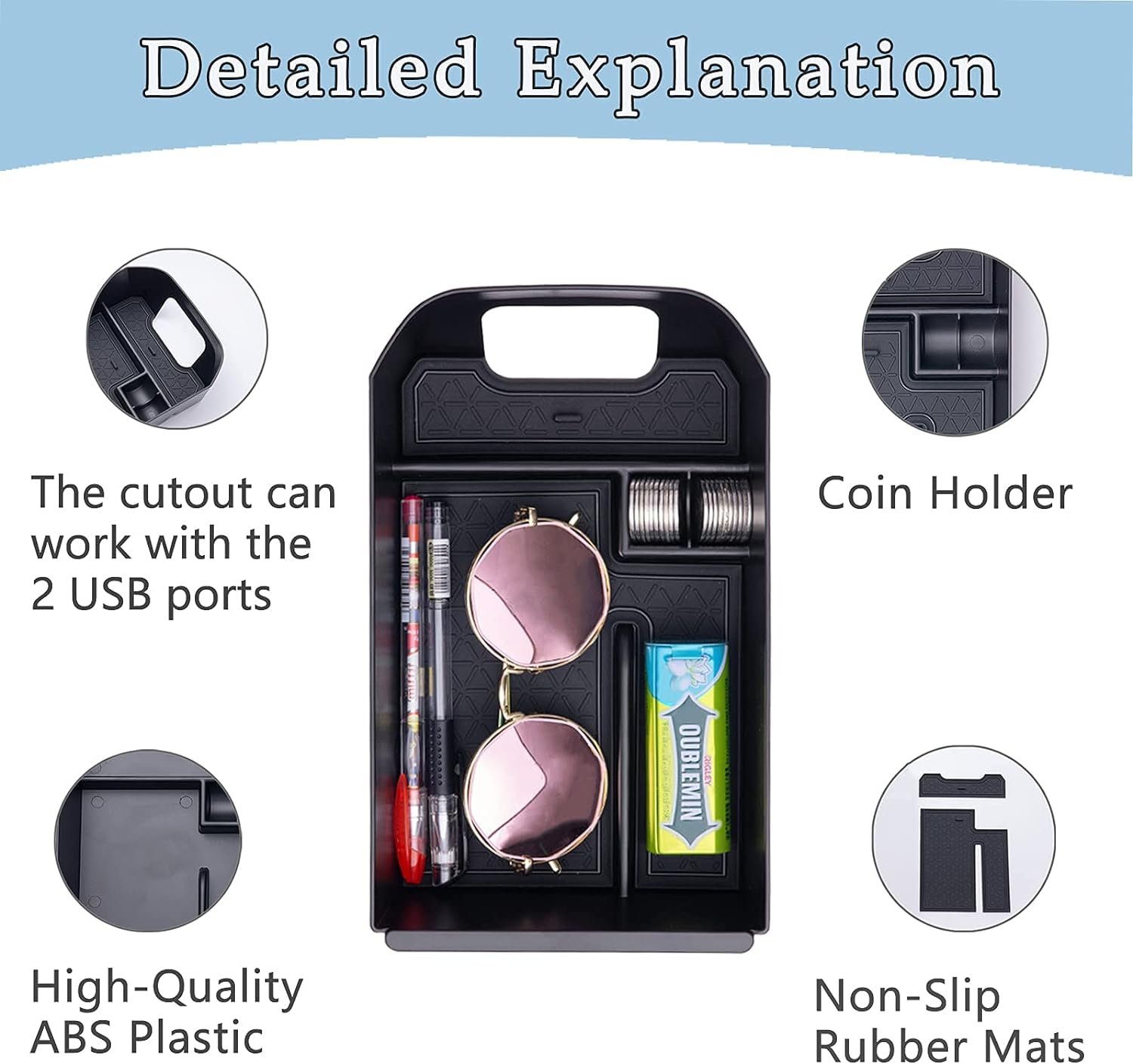 JDMCAR Center Console Tray Organizer Compatible with Toyota RAV4 Accessories 2025 2024 2023 2022 2021 2020 2019 and 2021-2025 RAV-4 Prime, Armrest Insert Container ABS Material Secondary Storage Box - Black image number 4