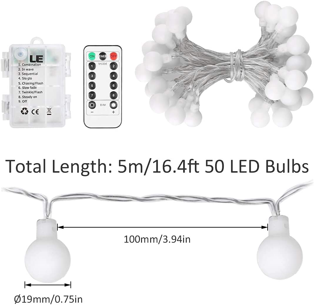 Globe String Lights Fairy Lights, 16.4Ft 50LED String Lights with 8-Mode Remote Waterproof Indoor Outdoor Hanging Lights Decorative Christmas Lights for Party Patio Garden Wedding (16.4Ft-Multicolor) - 33Ft-Multicolor image number 5
