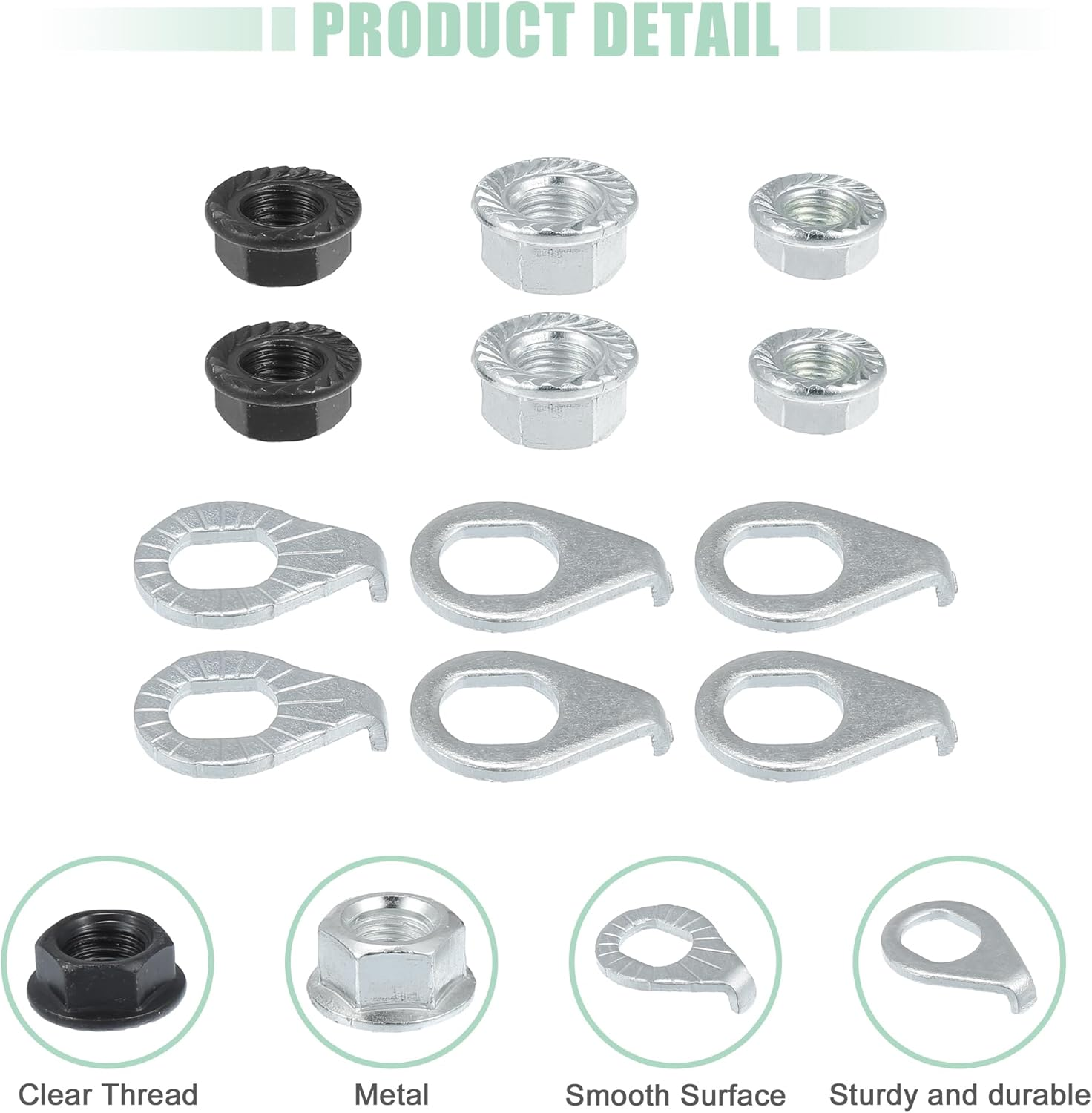 Uxcell 1 Set Bicycle Nuts and Bicycle Safety Washer Kit M8/M9.5/M10 Bicycle Nut with M8/M10 Bike Safety Washer for Front Rear Mountain Bike Wheel Axle image number 2