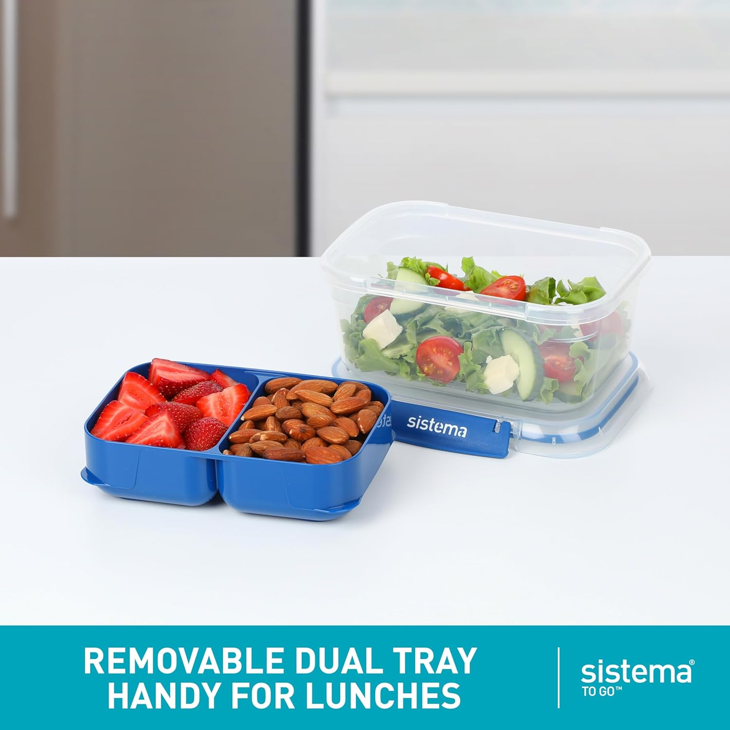 Sistema to Go Stax Food Storage Containers | 1 L | 3 Piece Airtight Containers Set with Tray | Leakproof Seal | Easy Locking Clips | Bpa-Free image number 3