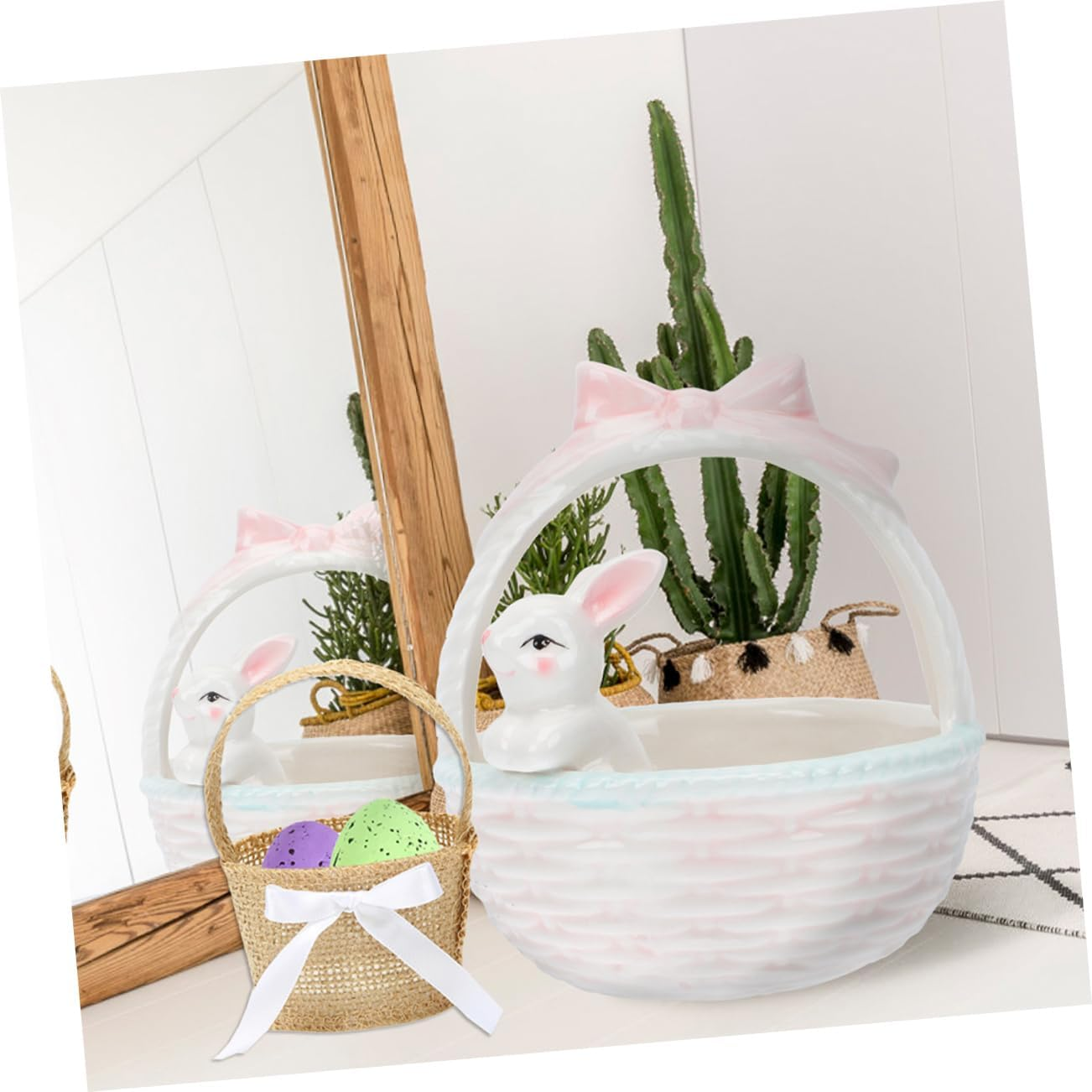 SHOWERORO 6Pcs Mini Woven Basket Hanging Burlap Individual Picnic Baskets Bridal Flower Basket Easter Egg Basket Bulk Easter Egg Stuffers Easter Baskets for Kids Bride Linen to Weave Snack image number 2