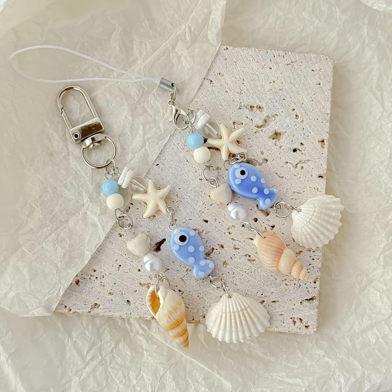 Fokmuaex 2Pcs Ocean Theme Keychains Set - Seashell & Starfish Charms for Beach Bags, Purses & Phones, Cute Accessories for Girls & Women image number 2