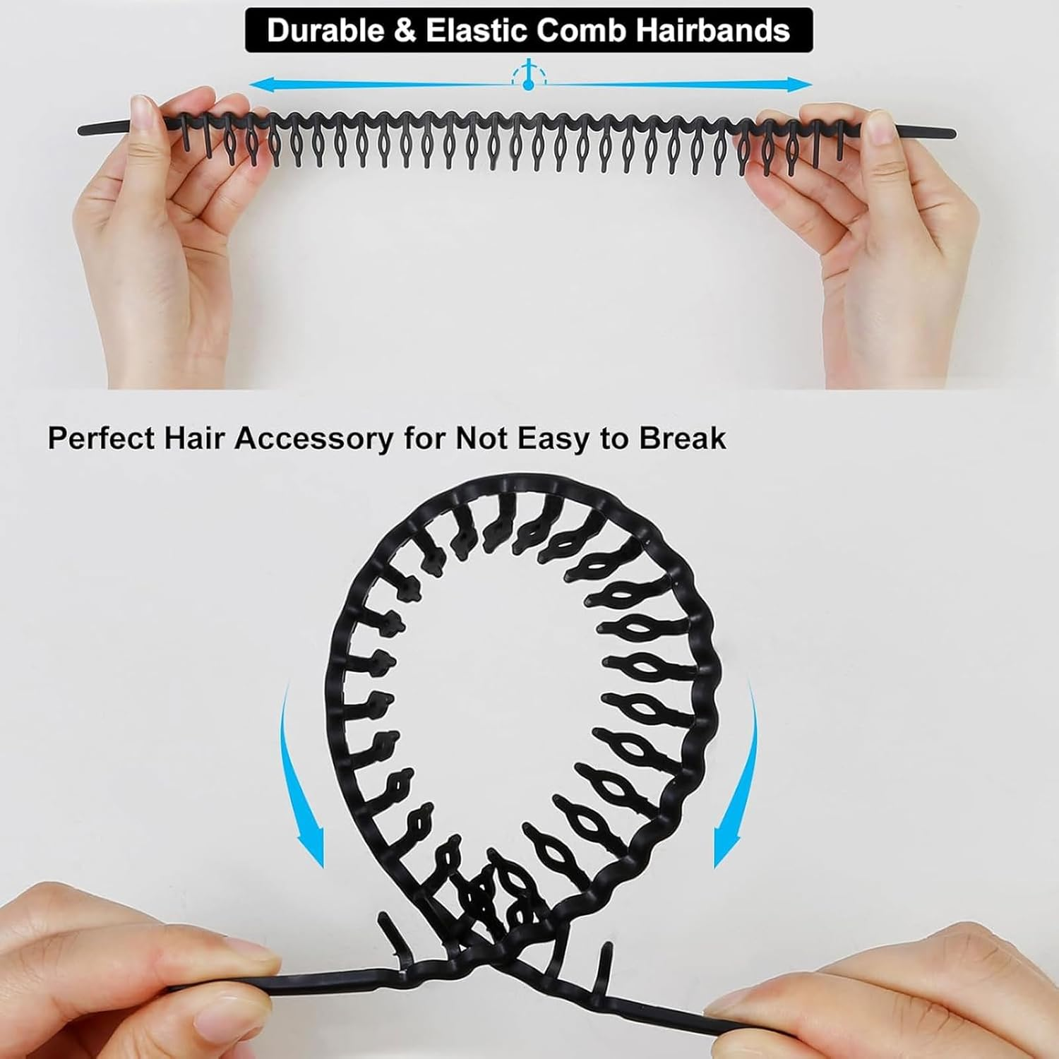 TELAIN Women'S Hairband with Teeth Comb, Black, Wavy Design, Fashion Hair Accessory for Women and Men image number 2