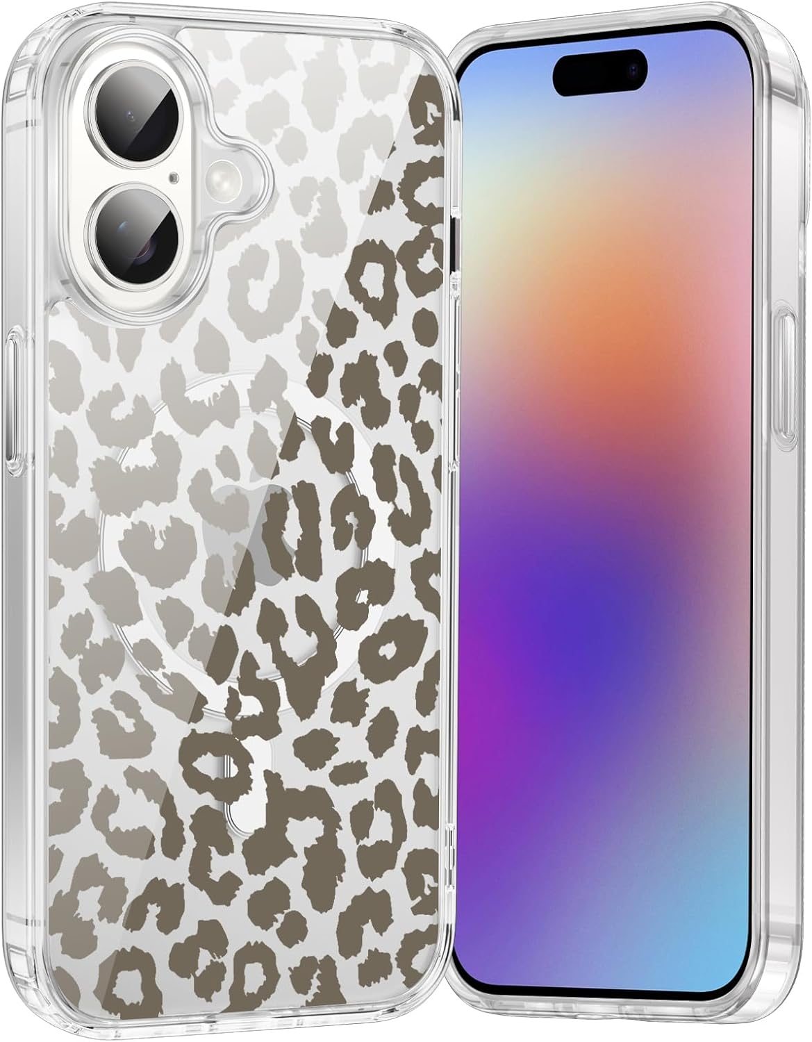 Saqmkil Magnetic Mobile Phone Case for Iphone 16E/Se 4/SE 2025 6.1 Inch Case, Compatible with Magsafe, Transparent Aesthetic Pattern Leopard Girl Case, Soft Silicone TPU Shockproof Protective Cover