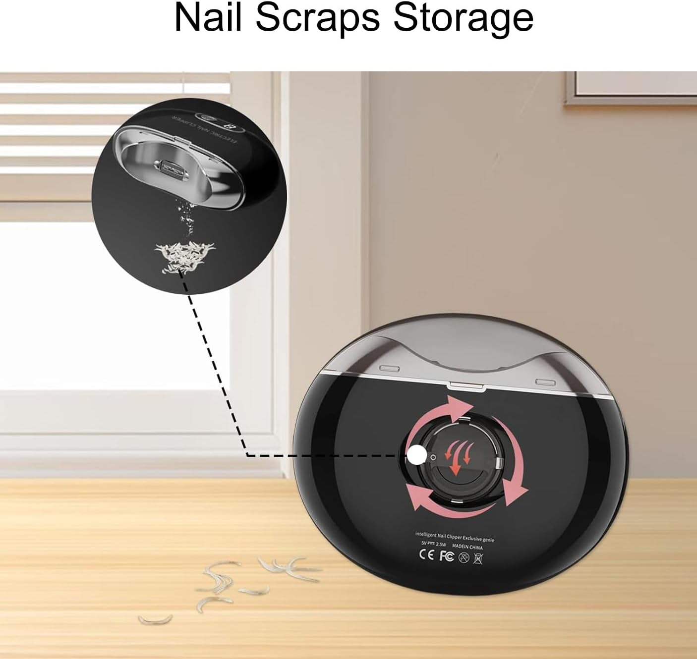 Lancoon Electric Nail Clipper with Trimming 3 Speeds Low Noise Safe Light Fingernail Grinder Nail Scraps Storage Stainless Steel Blade for Kids Adults Seniors - Black image number 6