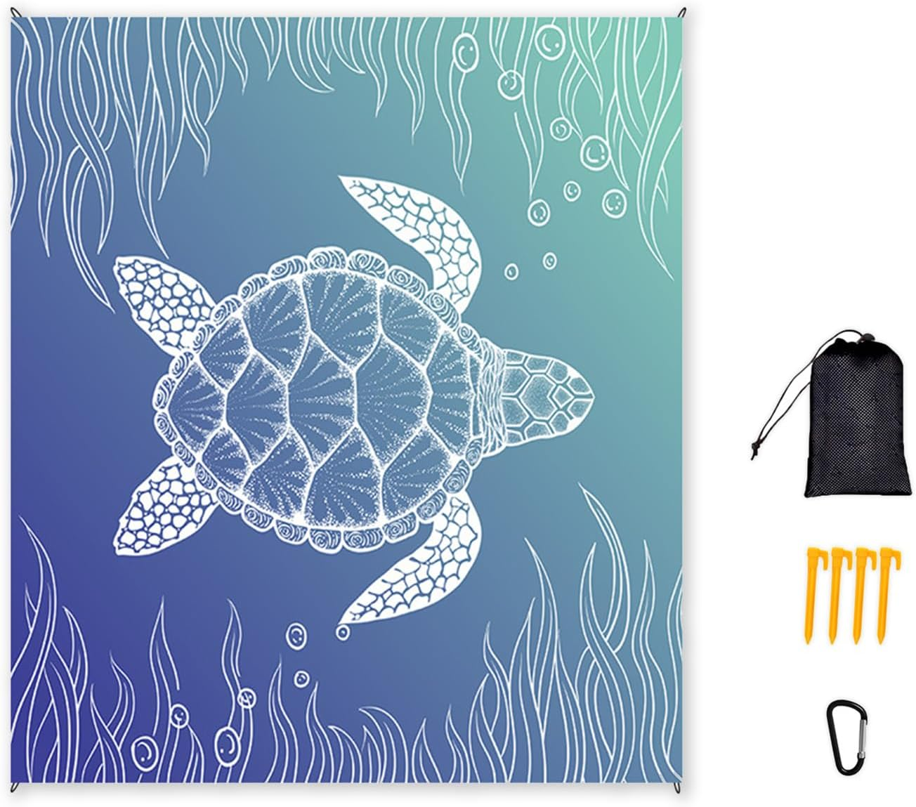 Beach Blanket, Waterproof Sandproof Sea Turtle Beach Mat Oversized 79 X 83 Inch for 4-6 Adults, Lightweight Picnic Blanket, Portable Picnic Mat for Outdoor Travel Camping Hiking with 4 Stakes (Blue) image number 5