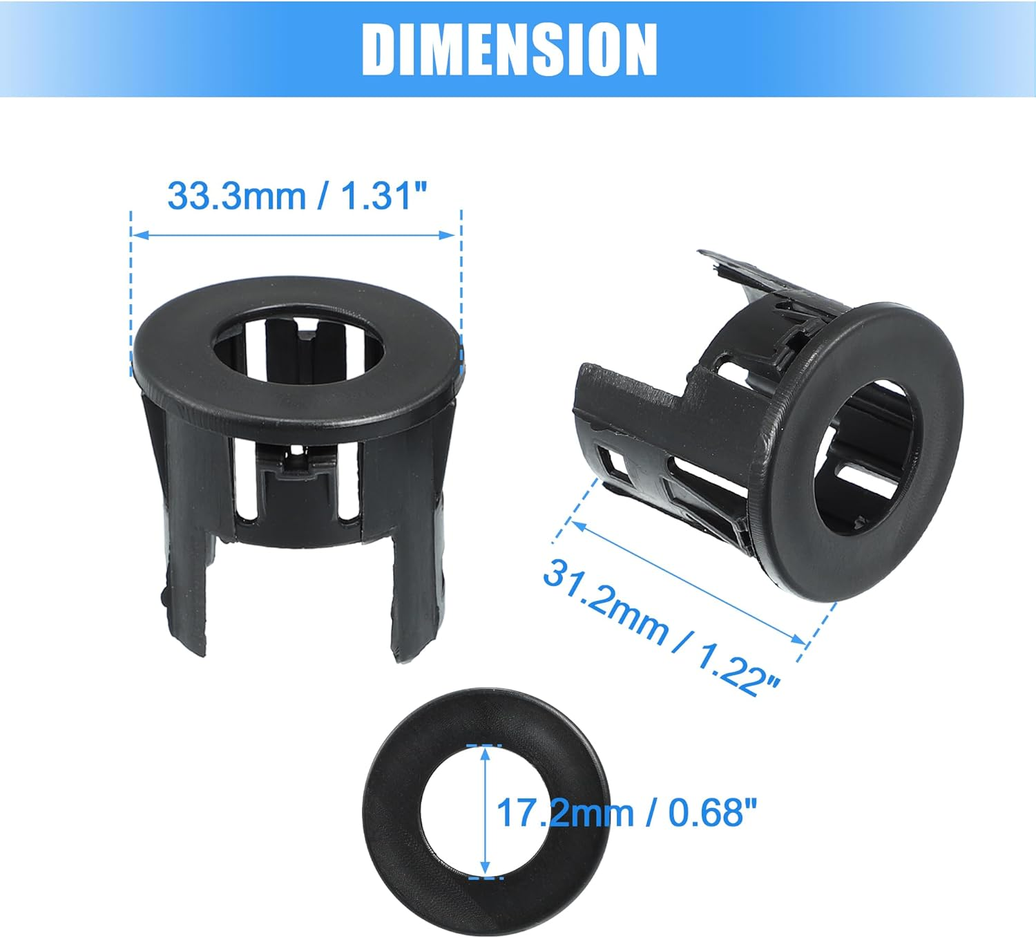 X AUTOHAUX 4PCS Parking Assist Sensor Bezels for Front or Rear Bumper for Dodge for Ram 1500 14-18/Backup Parking Aid Sensor Retainer Bracket for Ram 1500 Classic 19-21 Replace 5LS52TZZAA image number 3