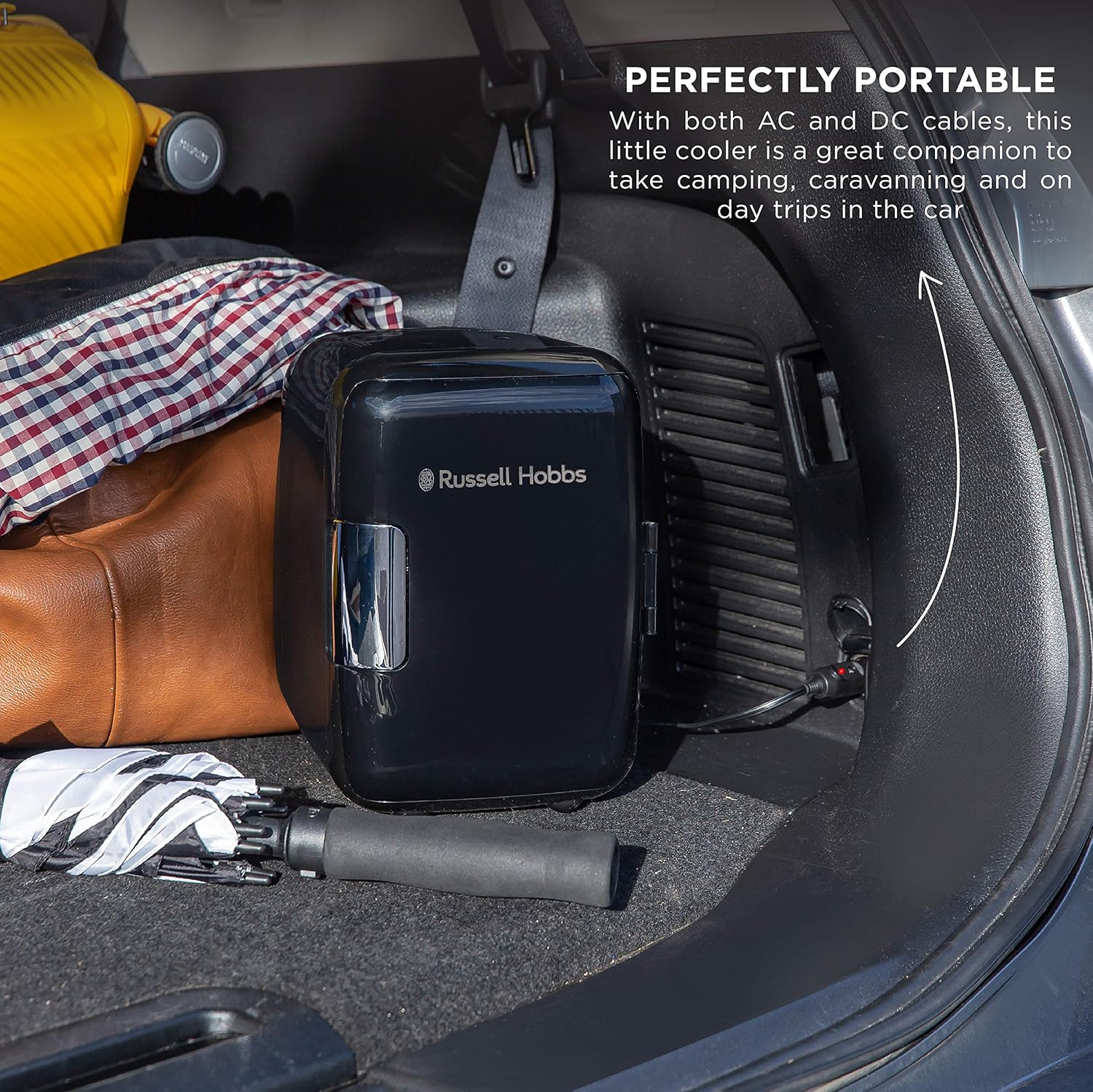 Russell Hobbs Mini Fridge RH4CLR1001B 4L/6 Can Portable Mini Cooler & Warmer for Drinks, Cosmetics/Makeup/Skincare, AC/DC Power, Retro Style, Black, for Bedroom, Home, Caravan, Car - White image number 3