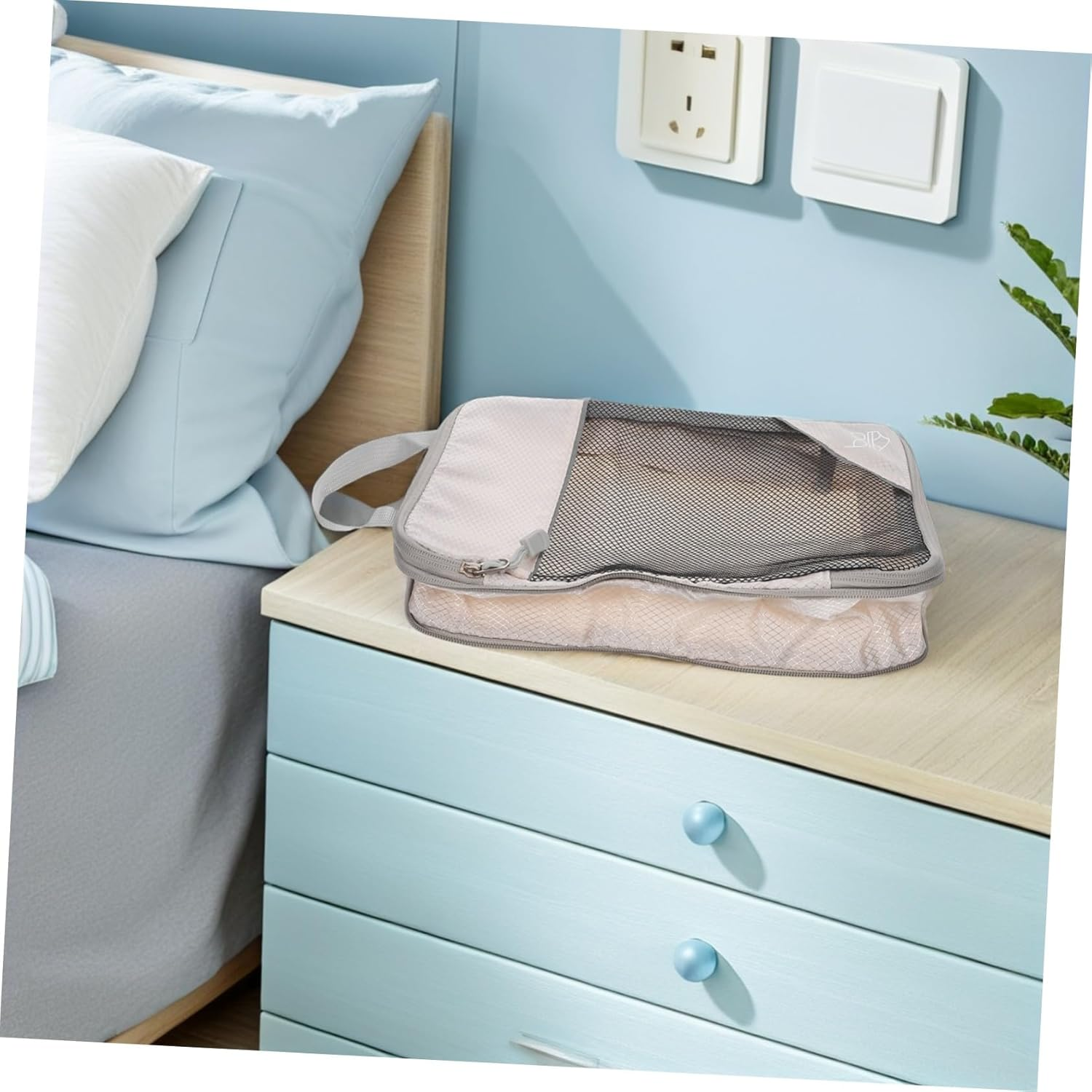 POPETPOP 3PCS Expandable Compression Packing Cubes Travel Organizer Bags for Clothes Shoes Accessories Space-Saving Luggage Storage Beige