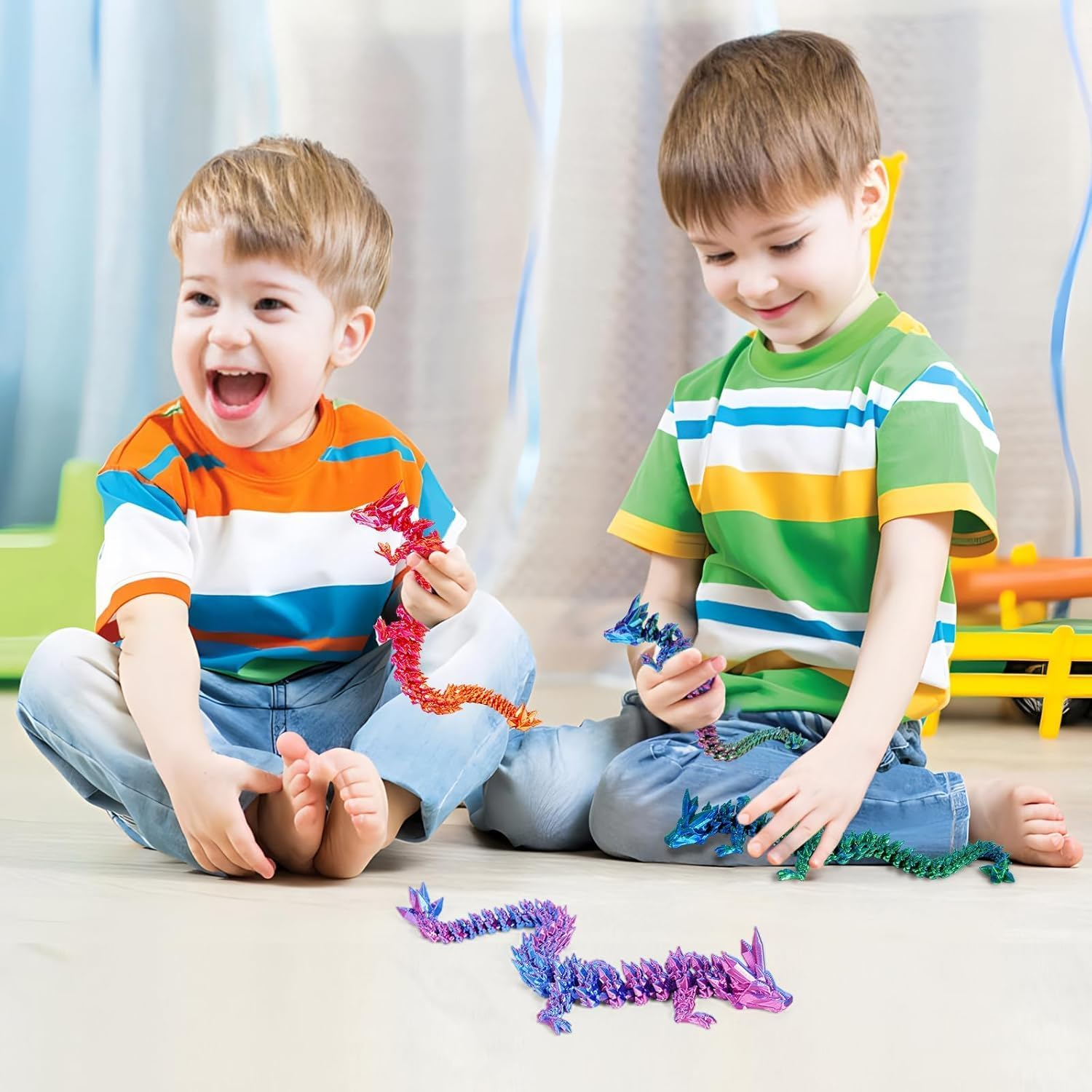 3D Printed Crystal Dragon Fidget Toy, Flexible Articulated 4PCS Animal Decor (4-Piece Set-A) image number 2