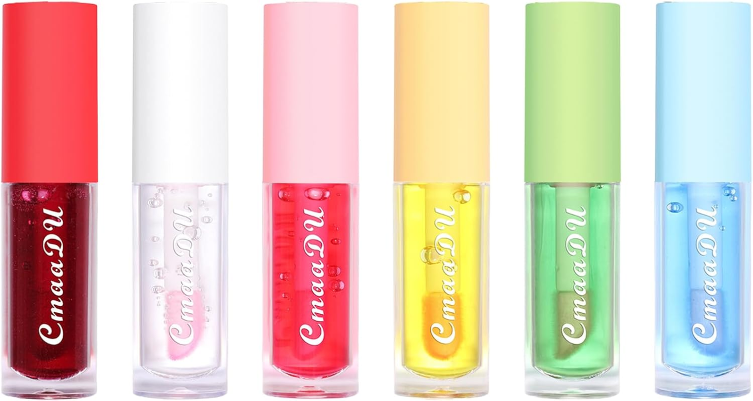 Lip Oil Tinted, MKNZOME 6Pcs Moisturizing Lip Glow Oil Plumping Lip Gloss Non-Sticky Lip Plumper Tinted Lip Balm Lip Care Make up Gifts for Women Gilrs Daily Lip Care Repairing &Lip Makeup image number 1