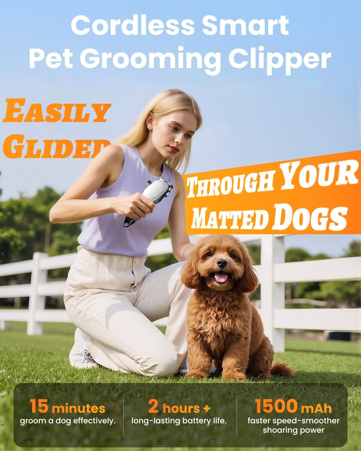 Micomlan Dog Clippers Grooming Kit - Low Noise Dog Paw Trimmer Nail Grinder Tool for Small & Large Pets with Thick & Heavy Coats, Rechargeable Cordless Shaver Grooming Supplies for Pet Cats Dogs