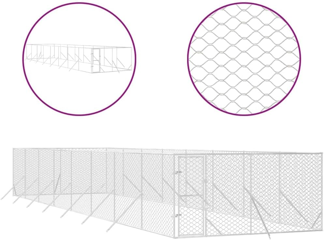 Outdoor Dog Kennel Silver 4X16X2 M Galvanised Steel Pet Shelter Large Yard