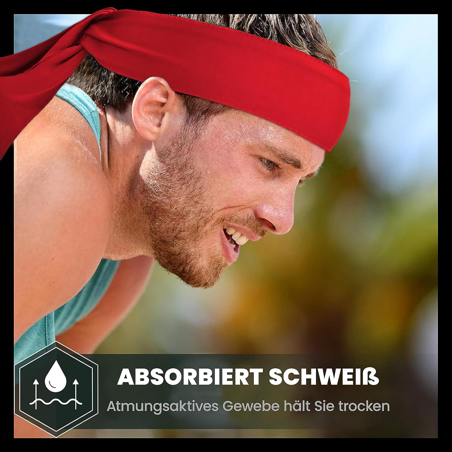 Sports Headband, Pack of 3 Tennis Tie Headband, Adjustable Sweatband, Bandana Cap, Unisex Headband, Sports Headwear for Women and Men, Running, Fitness, Yoga, Tennis (Black, Red, Navy Blue) image number 3