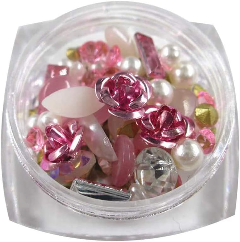1 Box 3D Nail Art Diy Manicure Decor Rose Flower Faux Pearl Design Pink