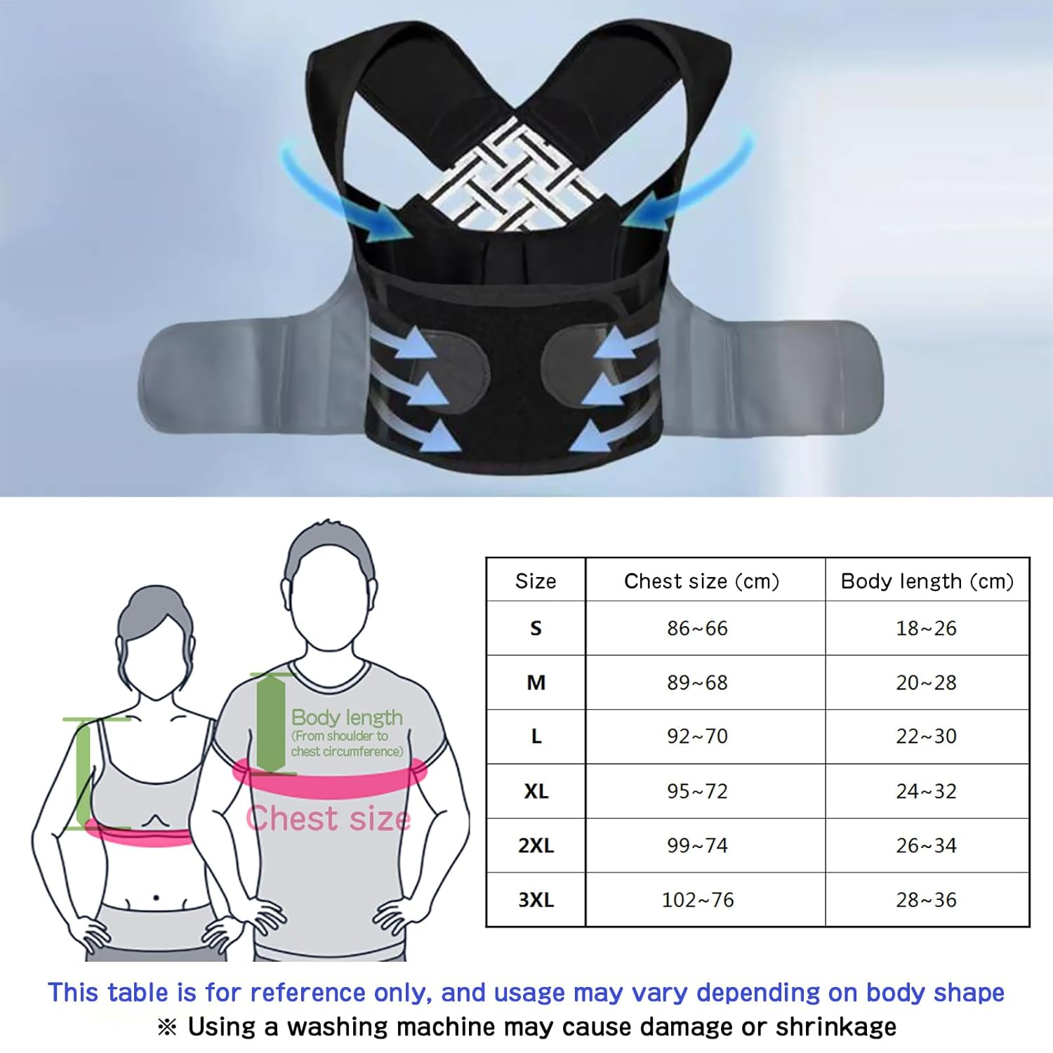 Adjustable Back Posture Belt for Men & Women，Back Brace for Posture,Back Supporter,Adjustable Elastic Straps (S)