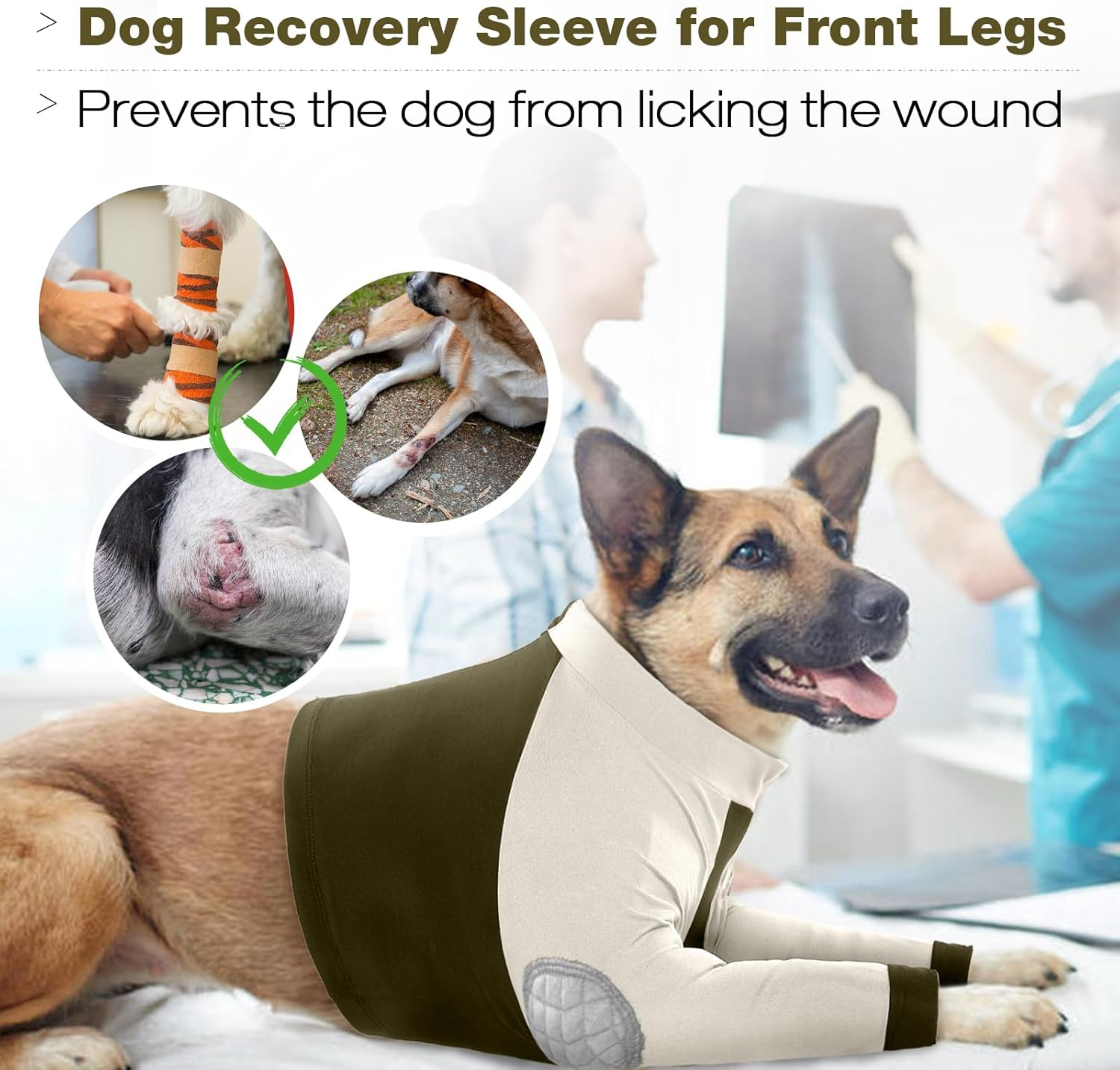 Lelepet Dog Recovery Suit for Front Legs, Dog Sleeve to Stop Licking, Elbow Protector for Leg Injuries Shoulder Wounds after Surgery Male Female,Zippered Long-Sleeved Shirt Cone Alternative(S-3Xl) image number 1