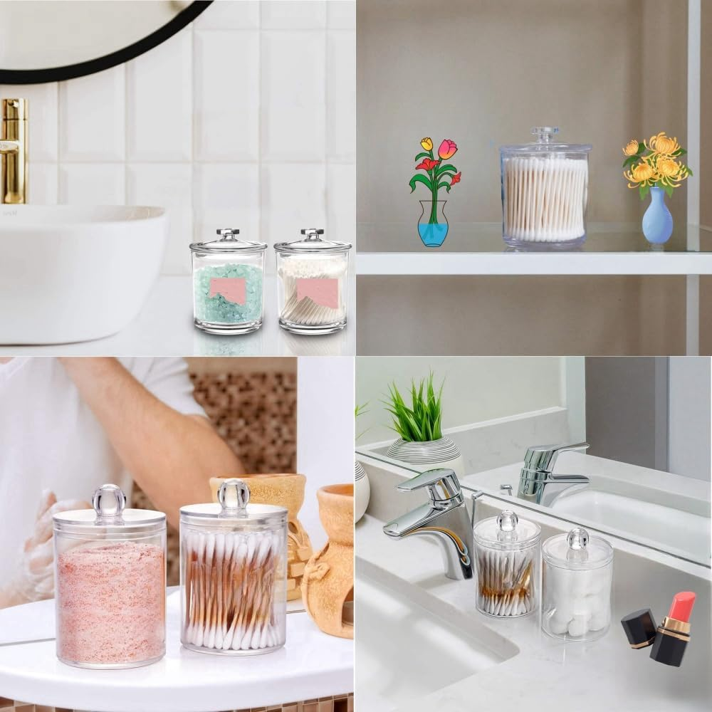 GYWHOOFT Swab Holder Canisters with Lid,4Pack Holder Dispenser for Cotton Ball, Cotton Swab, Clear Plastic Apothecary Jar Set for Bathroom Canister Storage Organization, Vanity Makeup Organizer image number 1