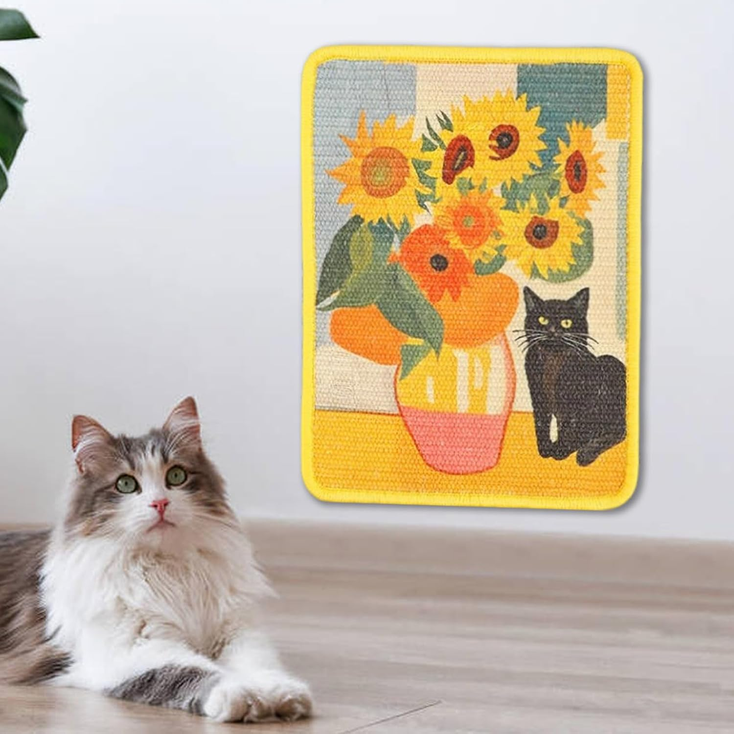 Wall Cat Scratcher | Art Print Sisal Cardboard Scratcher Furniture | Furniture Protector Scratching Board for Pet Kitten Training Enrichment Playing Bedroom Apartment - B image number 3