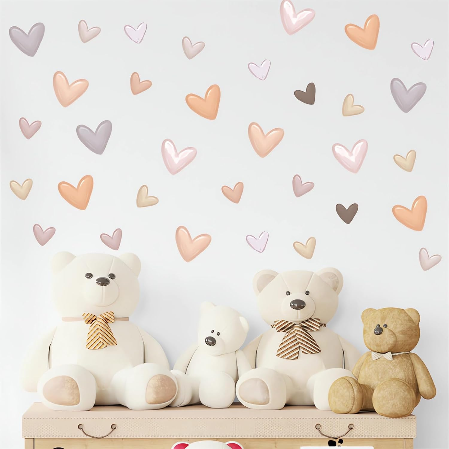 12 Sheets 120 Pcs Gray Brown Love Heart Graphics Wall Stickers, Sacinora Ins Style Romantic Love DIY Wall Decals Removable Vinyl Peel and Stick for Nursery Bedroom Art Home Decorations