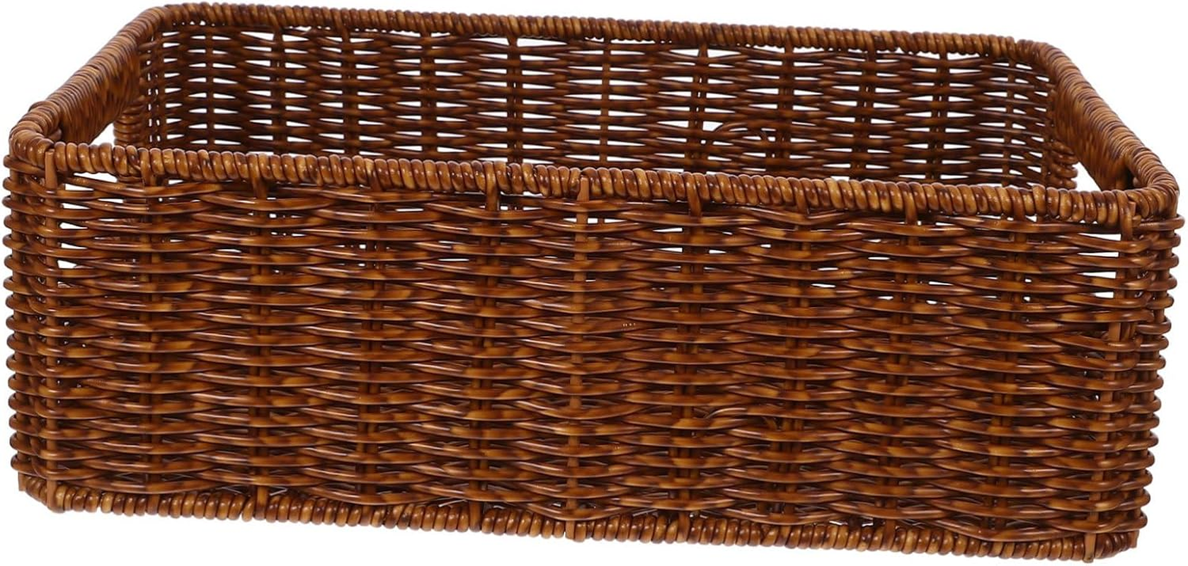 VALICLUD Woven Rattan Storage Basket with Handles for Desktop Organization Multipurpose Wicker Pantry Organizer for Home and Office Brown