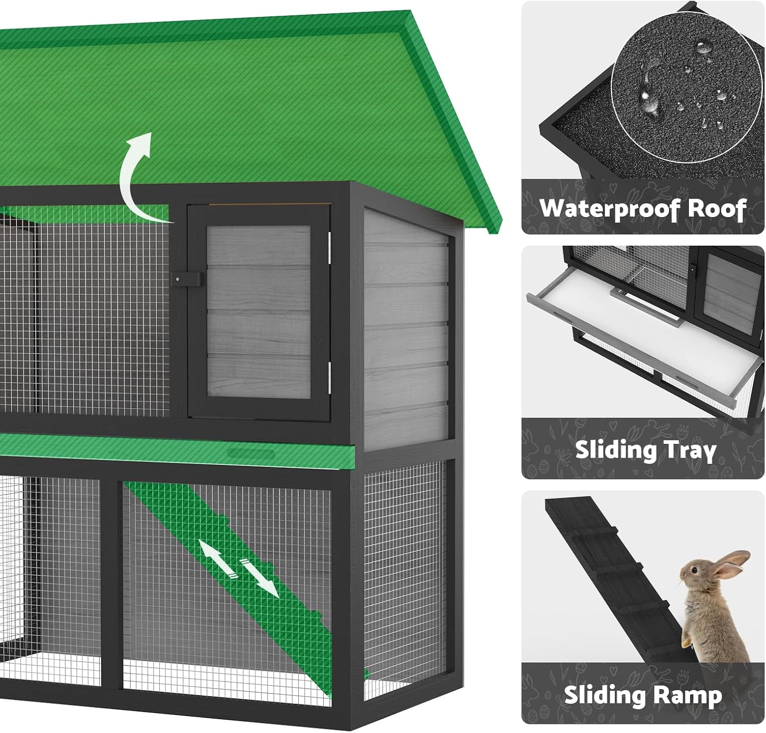 Oppsbuy Rabbit Hutch Bunny Cage for Small Animals Guinea Pig Chicken Coop Rabbit Cage Pet House Run Cage Rabbit Cage Wooden 89.5X45X79.5Cm Slide Out Tray